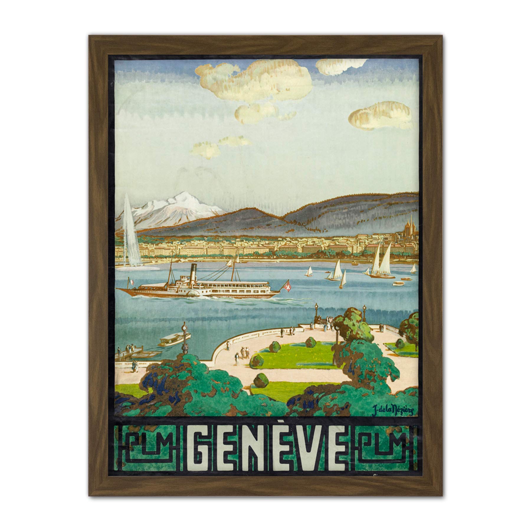 La Neziere Lake Geneva Switzerland Travel Advert Large Framed Art Print Poster Wall Decor 18x24 in