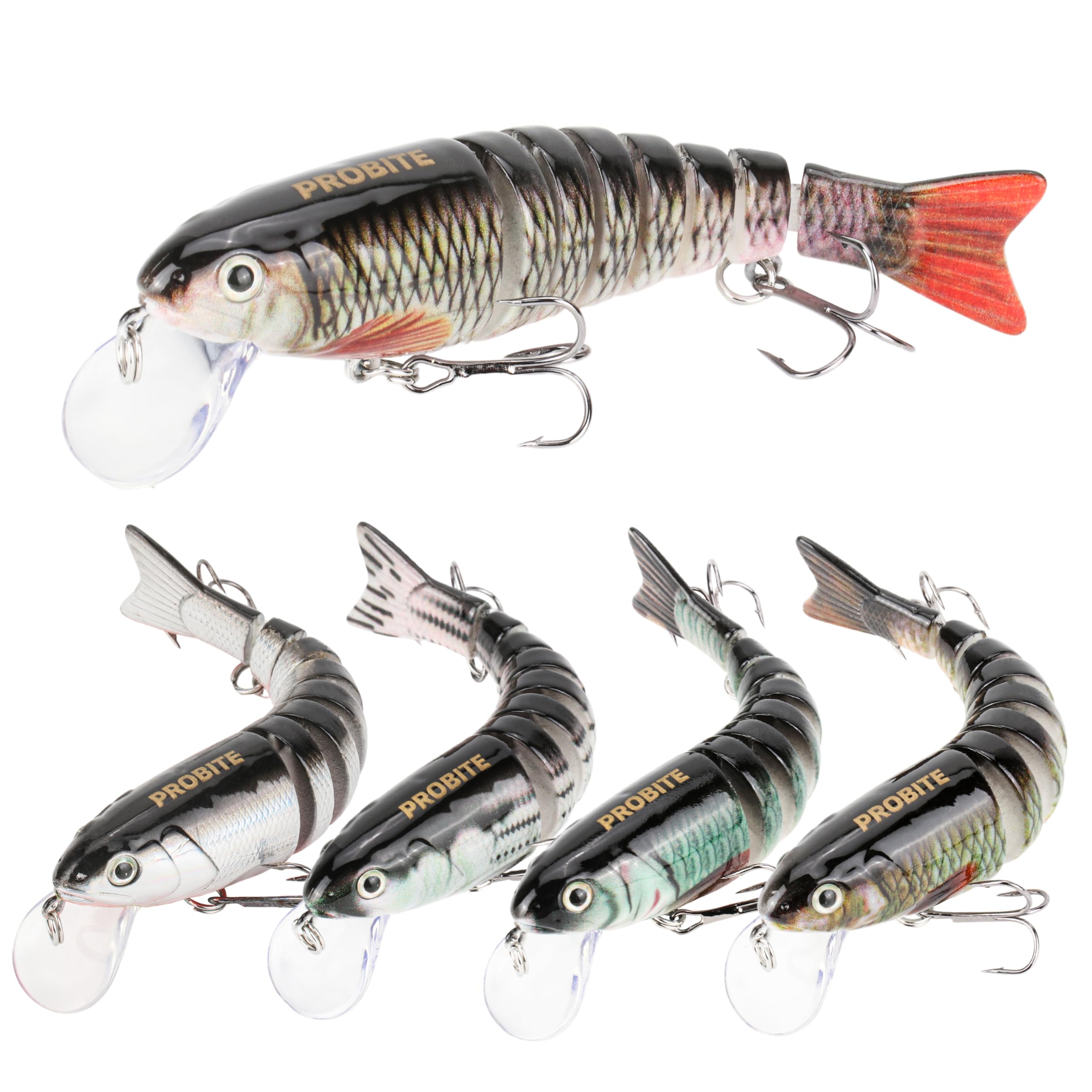 5PCS Lifelike Fishing Lures – Multi-Jointed Swimbait for Bass, Trout, Crappie, Walleye, Pike, Realistic Action with 3D Fish Eyes and Sharp Hooks,