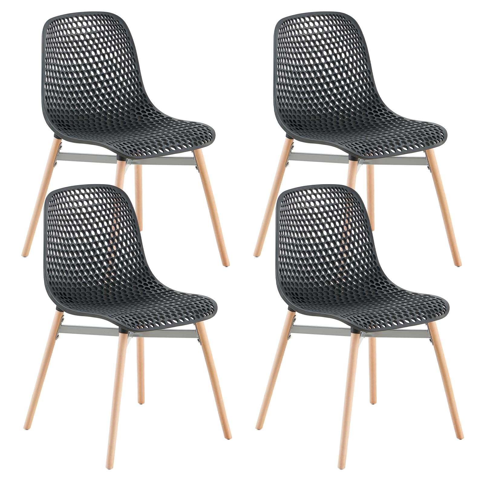 U2PICK sedie da pranzo in plastica, moderne sedie senza braccioli con gambe in legno, peso massimo fino a 150 kg, per sala da pranzo, casa e ufficio, (nero, Confezione da 4)