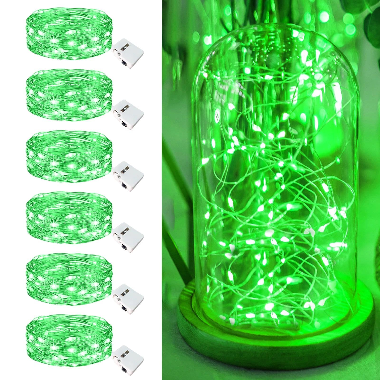 6 Pack Fairy Lights Battery Operated - 7ft 20 Led Twinkle Lights 3 Modes, Bulk Mini St. Patrick's Day Decorations String Lights Waterproof for Mason Jars Vases DIY Party Wedding Christmas - Green