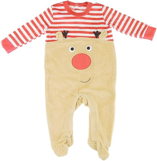 Glamour Girlz Baby,Clothing,Baby Boys 0-24m,Sleepwear & Robes,Sleepsuits Glamour Girlz Festive Christmas Winter Baby Girls Boys Velour Romper Sleepsuit All In One Stripy Reindeer Rudolph