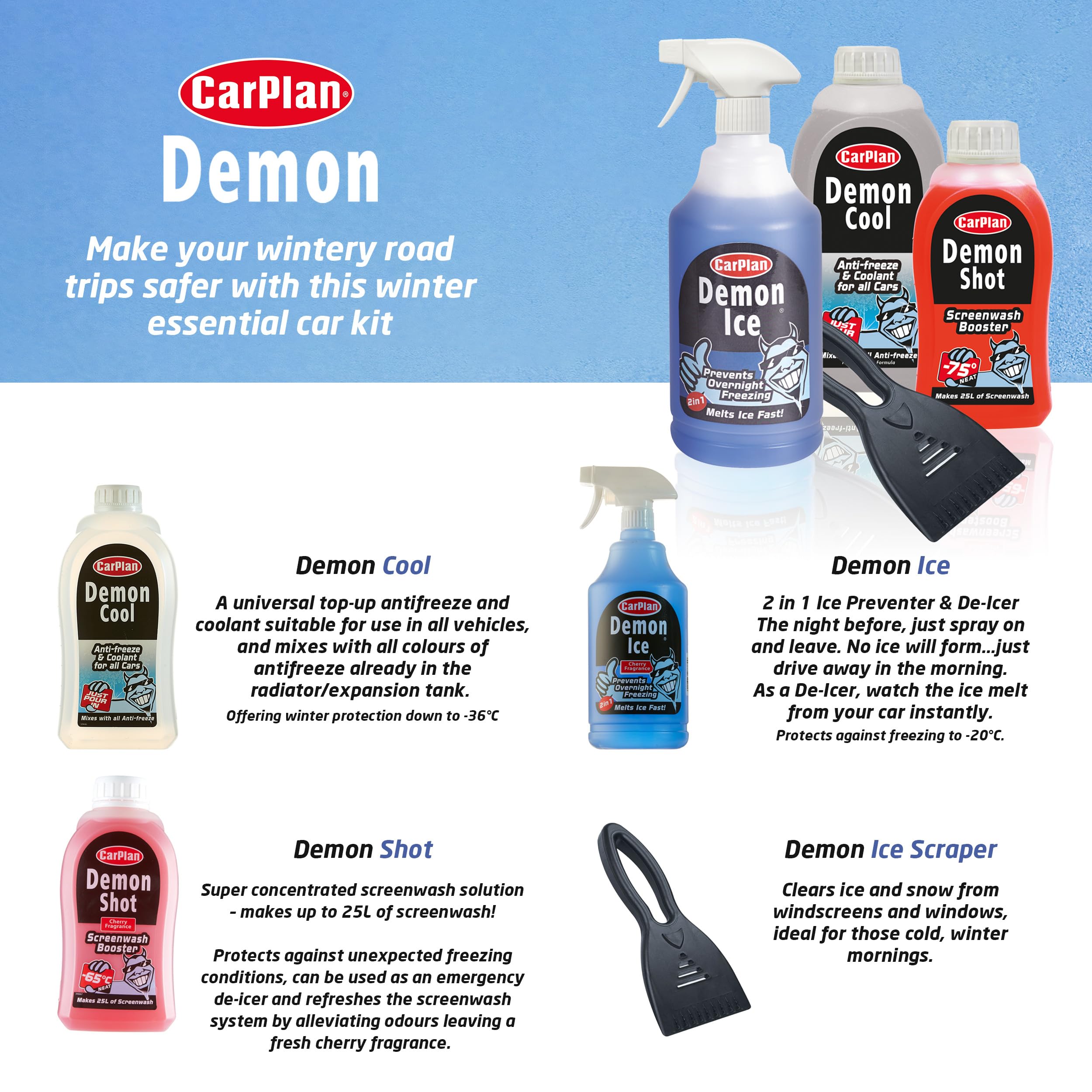 CarPlan Demon Chill - Winter Gift Pack Screenwash Booster De-Icer & Antifreeze