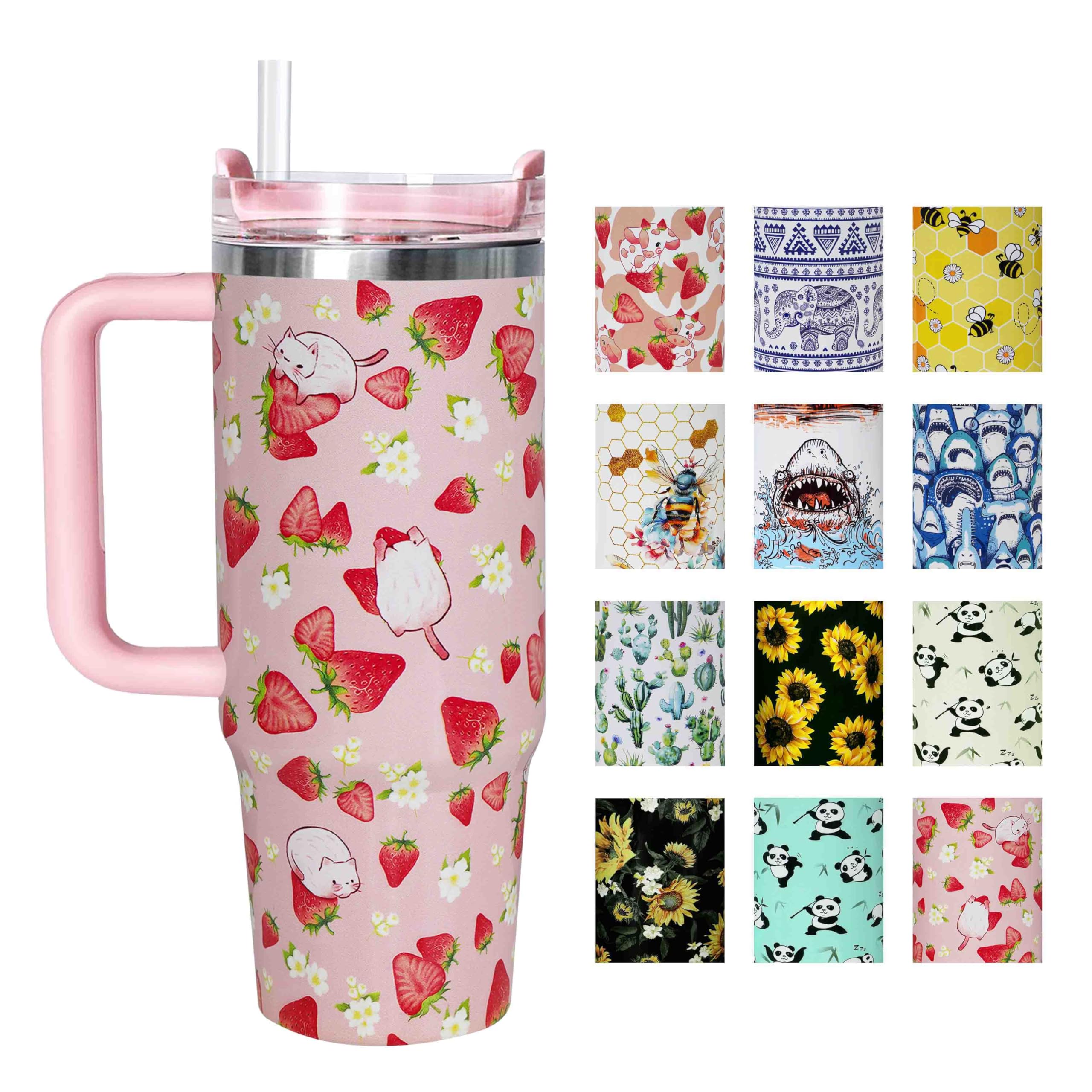 Sps ssion 30 oz Strawberry Tumbler with Handle and Lid 30oz Strawberry Themed Gifts for Strawberry Lovers Double Stainless Steel Insulated Cup Travel