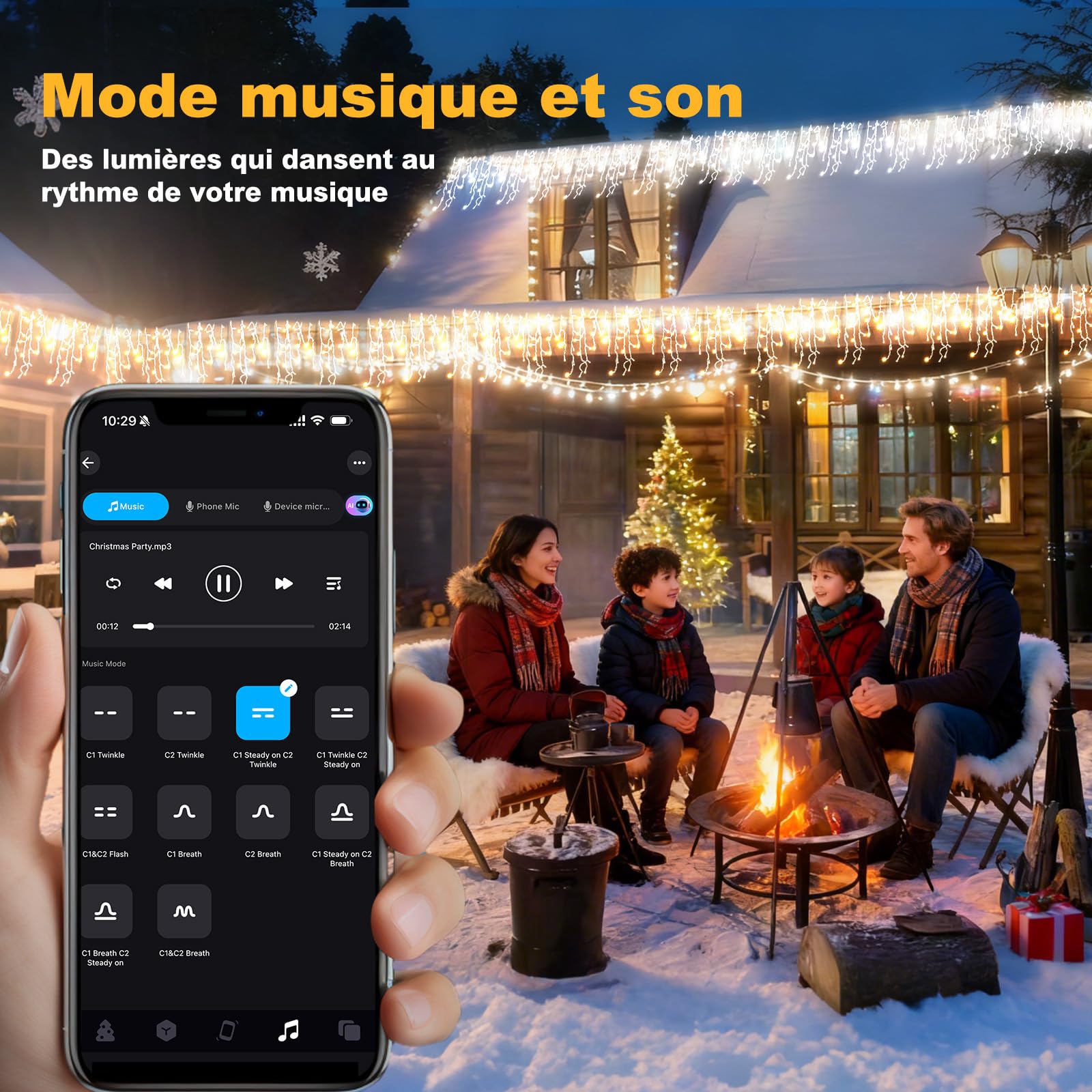 Guirlande Lumineuse Extérieure Noël, Decoration Noel Exterieur Blanc Chaud et Froid, Lumineux Noël Extérieur avec Télécommande et Application, 17 Modes+4 Luminosités+Minuterie (30M-1200L,C/F)