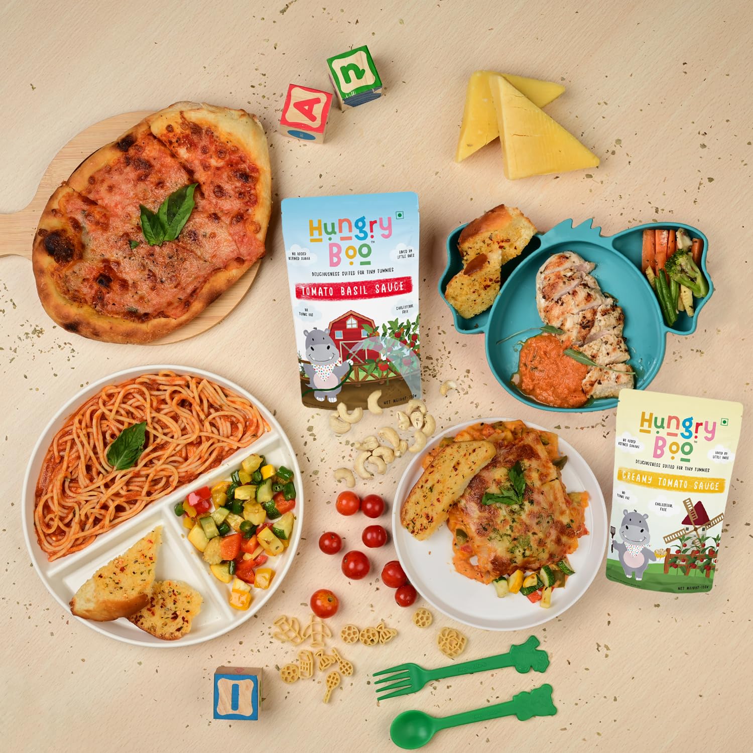 Hungry Boo Italian Combo with Tomato Basil and Creamy Tomato Sauce healthy food for kids 300 g Combo Pack 1