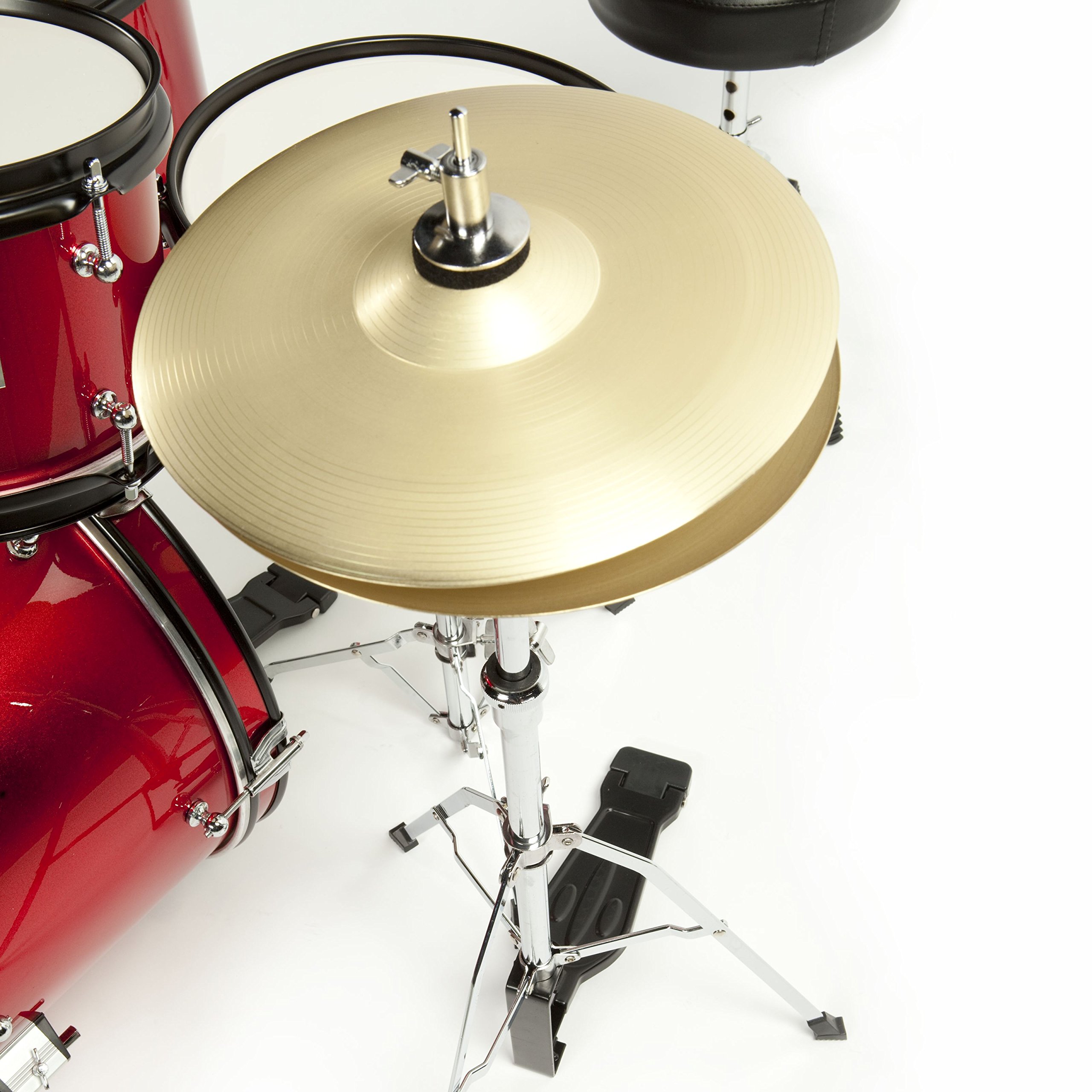 Fame 5 PC Drumset Red, Schlagzeug mit Bass Drum, Tom-Tom, Snare, Hardware und Hocker, inkl. Zubehör und Drumsticks