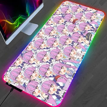 Gaming Mouse Pad Holo Live Minato Aqua RGB Mouse Pad Large XXL, USB Backlit LED Laptop Desk Mat Gamer Choice, 600x300x4mm