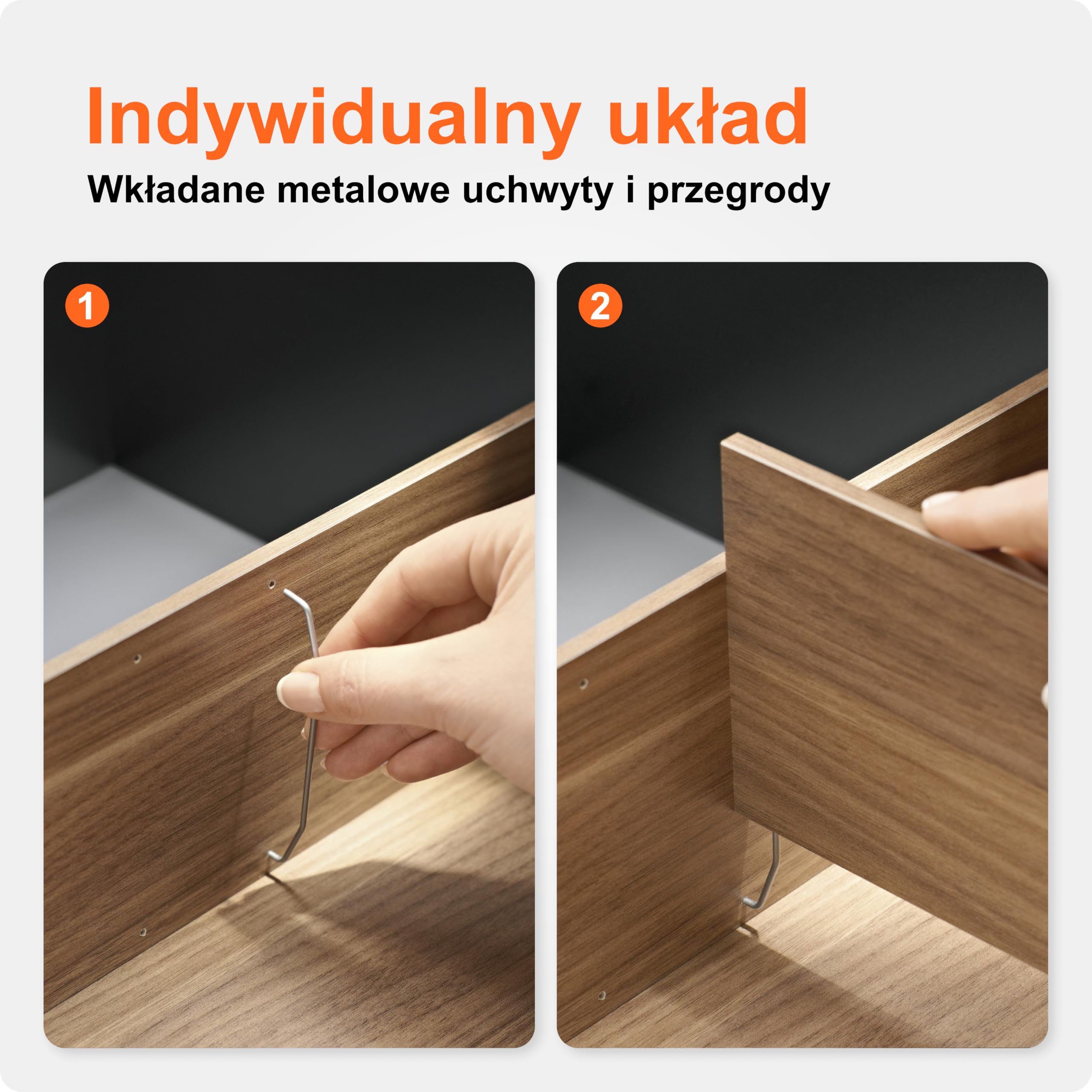 blum AMBIA-LINE organizer szuflady w premium dekorze drewna | idealny kuchnia, łazienka, garderoba | użycie modułowe i pewne trzymanie dzięki nóżkom antypoślizgowym | 42×10×5 cm| Dąb Bardolino