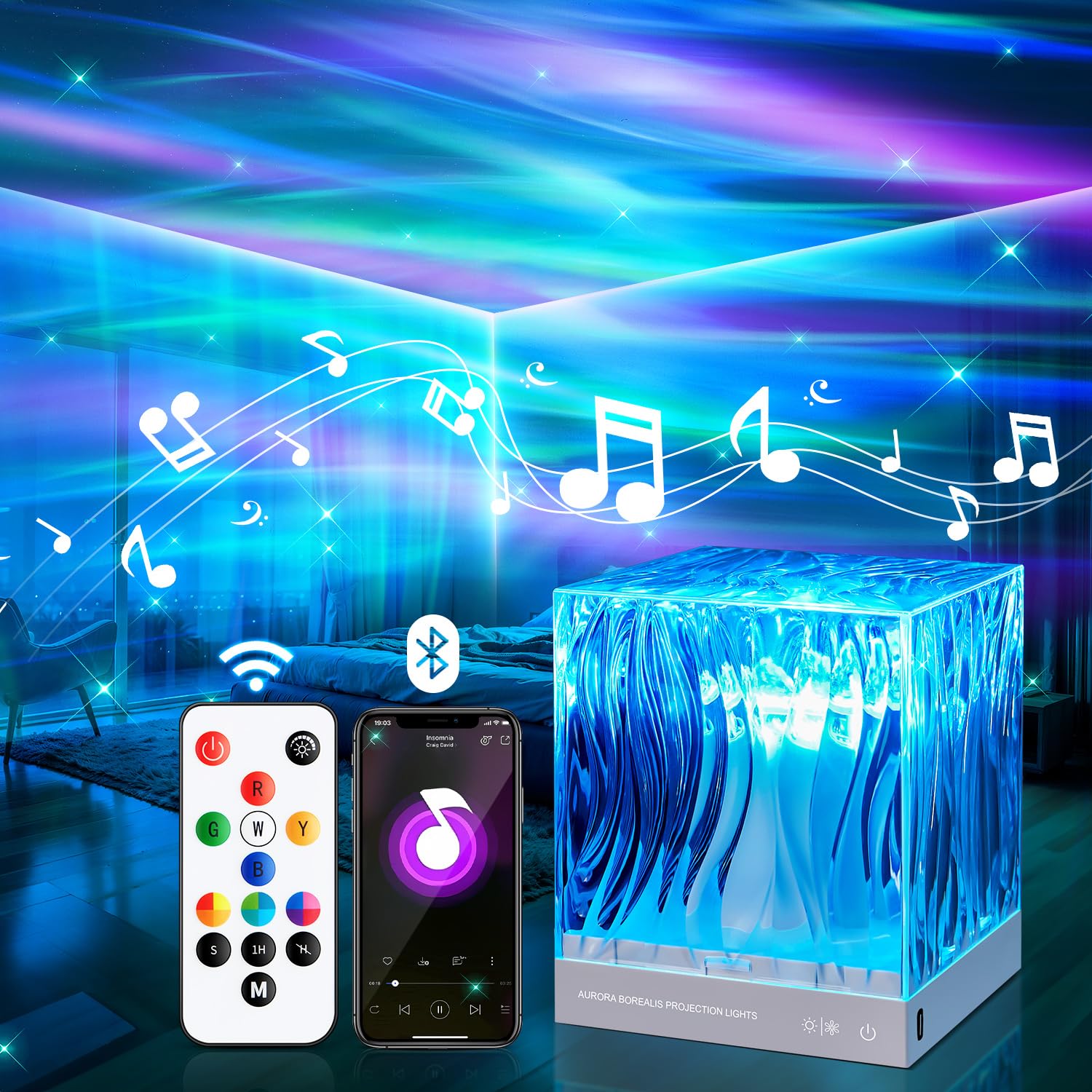 Sternenhimmel Projektor Kinder, 18Lichtmodi Nordlicht Projektor Galaxy Projector,15White Noise Nachtlicht Sternenhimmel Projektor, Bluetooth Ocean Lamp Aurora Light,Skylight Projector Sternenprojektor