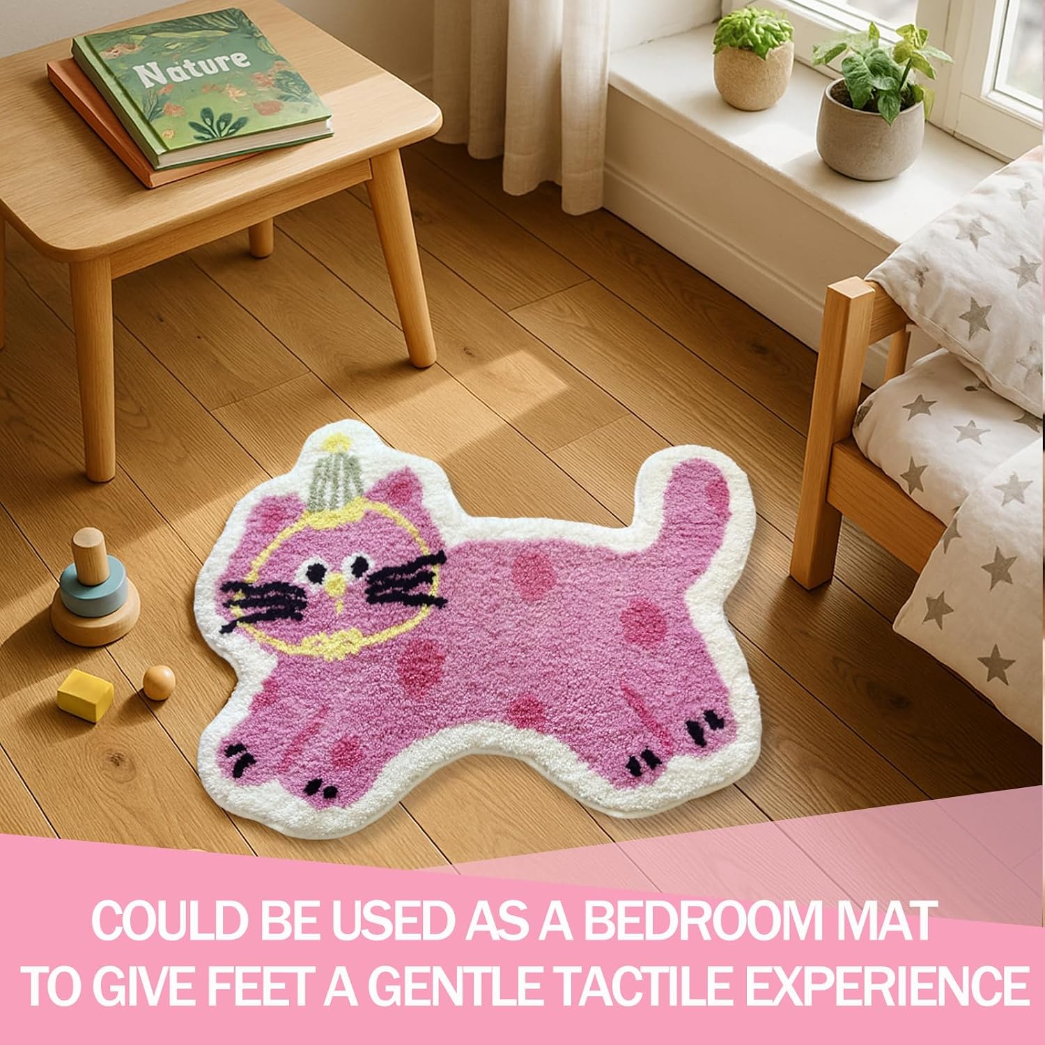 Cute Pink Cat Bathroom Rug, Soft Plush Girly Kawaii Animal Tufted Bath Room Mat, Non-Slip & Machine Washable, Absorbent & Quick Dry Floor Door Mat Home Decor for Shower, Tub and Sink, 19.7"x27.6"