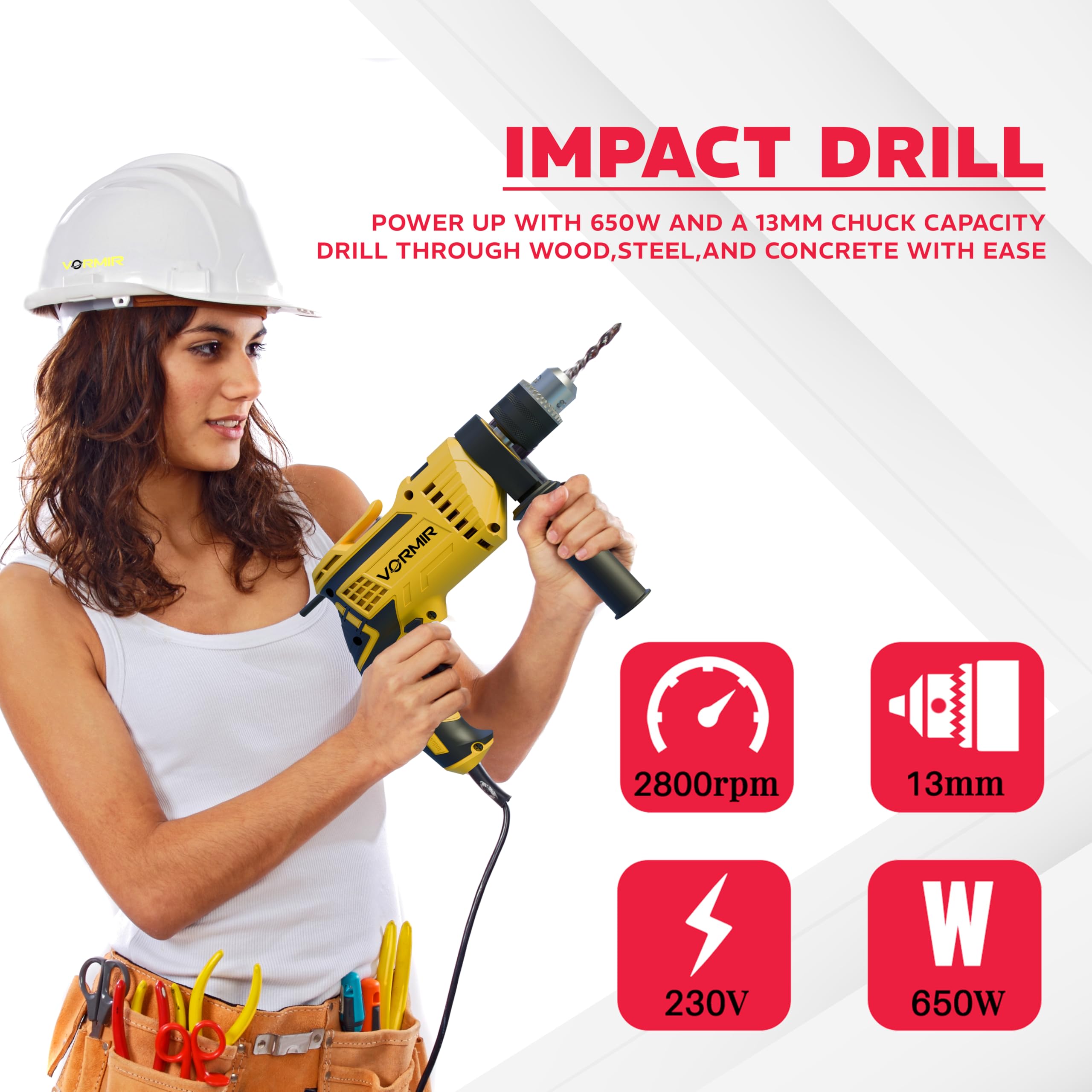 IBELL VORMIR ID13-75 Impact Drill | 650W Motor | Dual Mode (Drilling & Impact) | 13mm Chuck | 0–2800 RPM Variable Speed | Forward/Reverse | Copper Armature | 1-Year Warranty 2