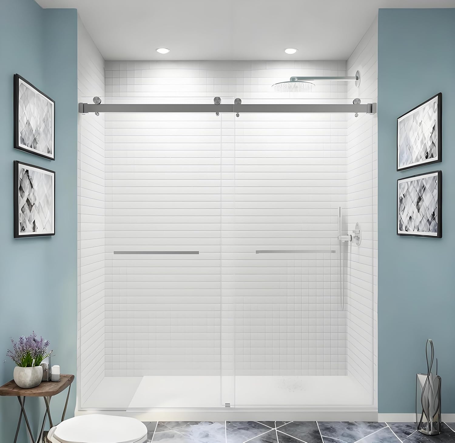 68"-72" W x 76" H Frameless Double Sliding Shower Door, 3/8 inches (10mm) Thick SGCC Tempered Glass Door, Brushed Nickle, Reversible Installation (Without Soft-Close)