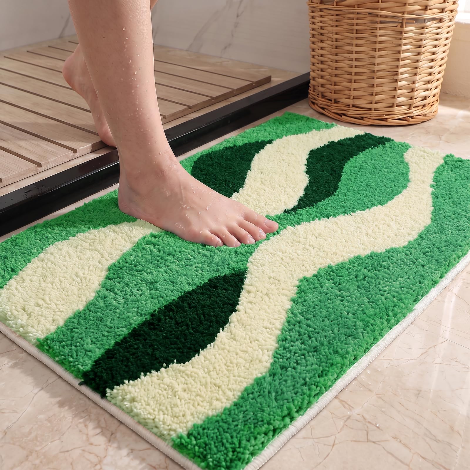 BLESWIN Microfibre Bathroom Mat Absorbent Bathroom Carpet 50x80cm Green