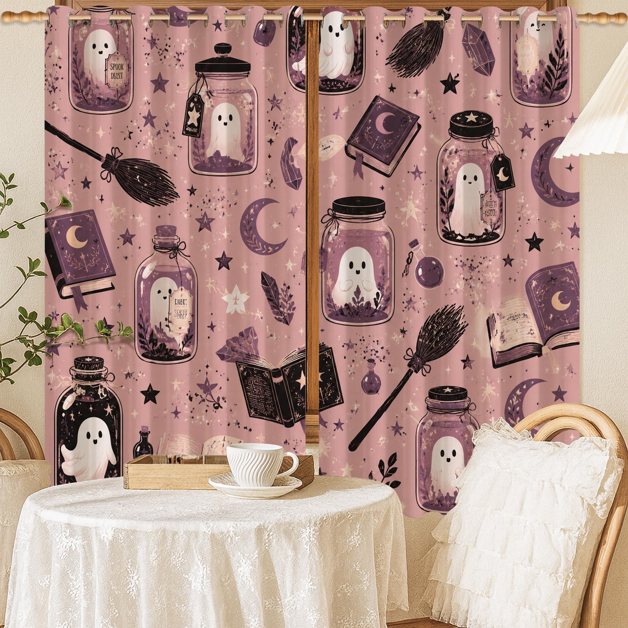 Rideaux occultants fantômes lavables en machine avec jolis motifs lune violets