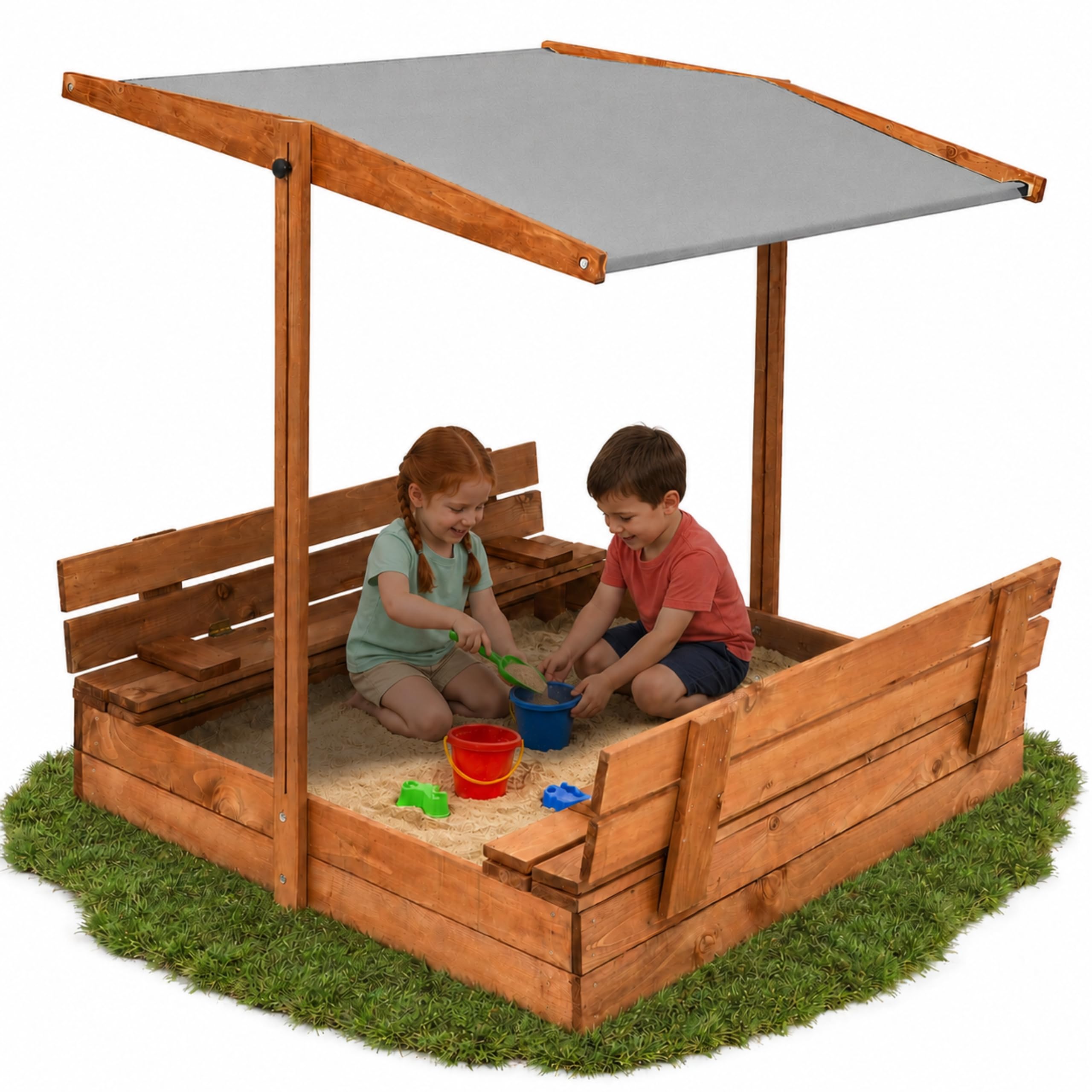 SPRINGOS Wooden sandbox 120 x 120 cm with roof, children's sandbox