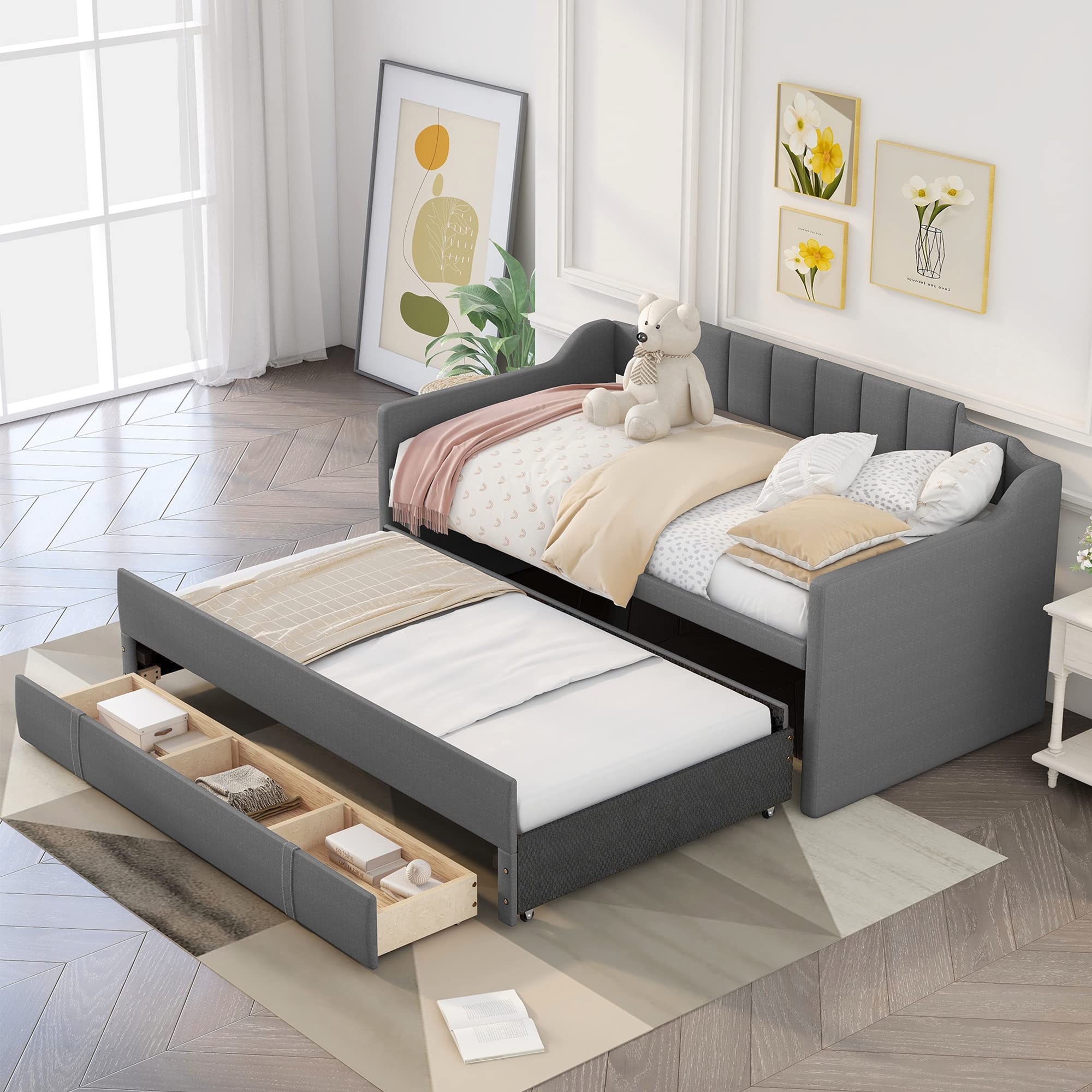 Buy Harper & Bright Designs Upholstered Daybed with Trundle and 3