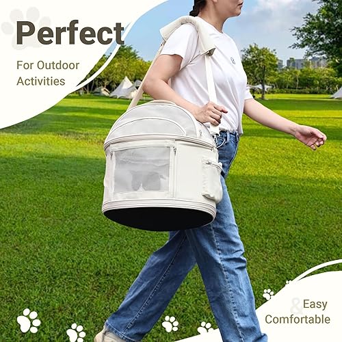 Miniatura 6 de Transportador redondo para mascotas para gatos y perros pequeños y medianos transportador de viaje para mascotas de hasta 22 libras, permite que las