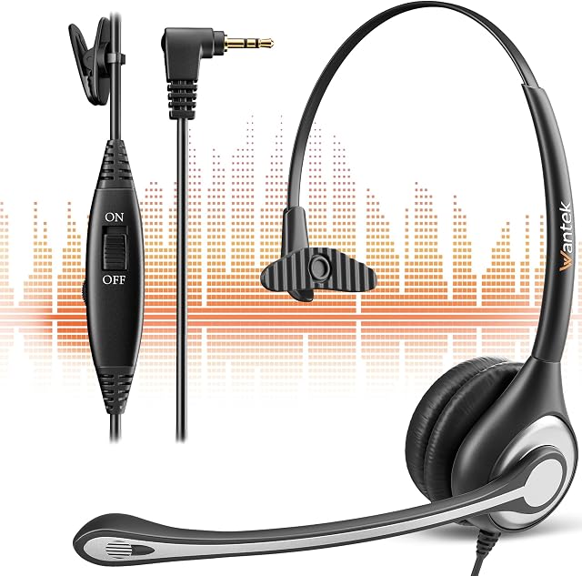 Wantek 2.5 mm Cordless Telephone Headset Mono with Noise Cancelling Microphone, Landline Telephone Headphones Calling Headset for Gigaset C430 C610 S850 Panasonic Cisco DECT Telephones Home Office