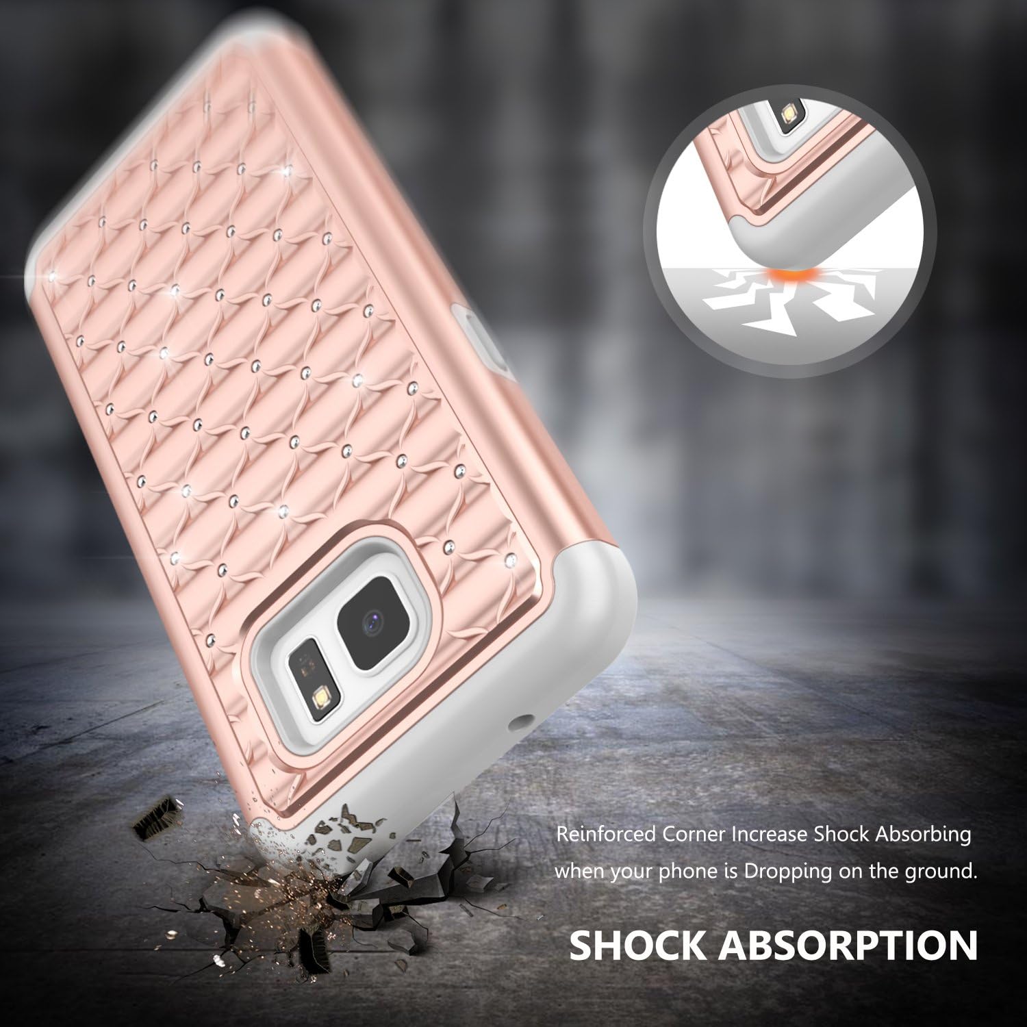 Galaxy S7 Case, Jeylly [Diamond Star] Hybrid Rubber Plastic Shock Absorbing Studded Rhinestone Crystal Bling Armor Defender Rugged Case Cover for Samsung Galaxy S7 S VII G930 GS7 - Rose Gold