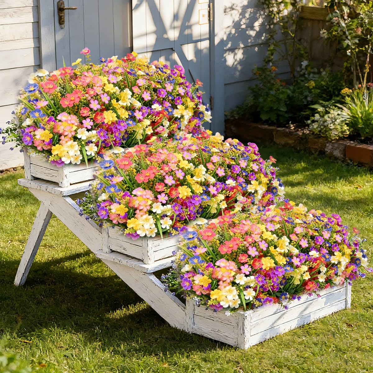 8 Piezas Flores Artificiales Exterior, Arbustos Resistentes a los Rayos UV, Plantas Artificiales Exterior, Flor Falsa Decorativas Exterior para Jarron, Jardinera, Balcon, Centro de Mesa