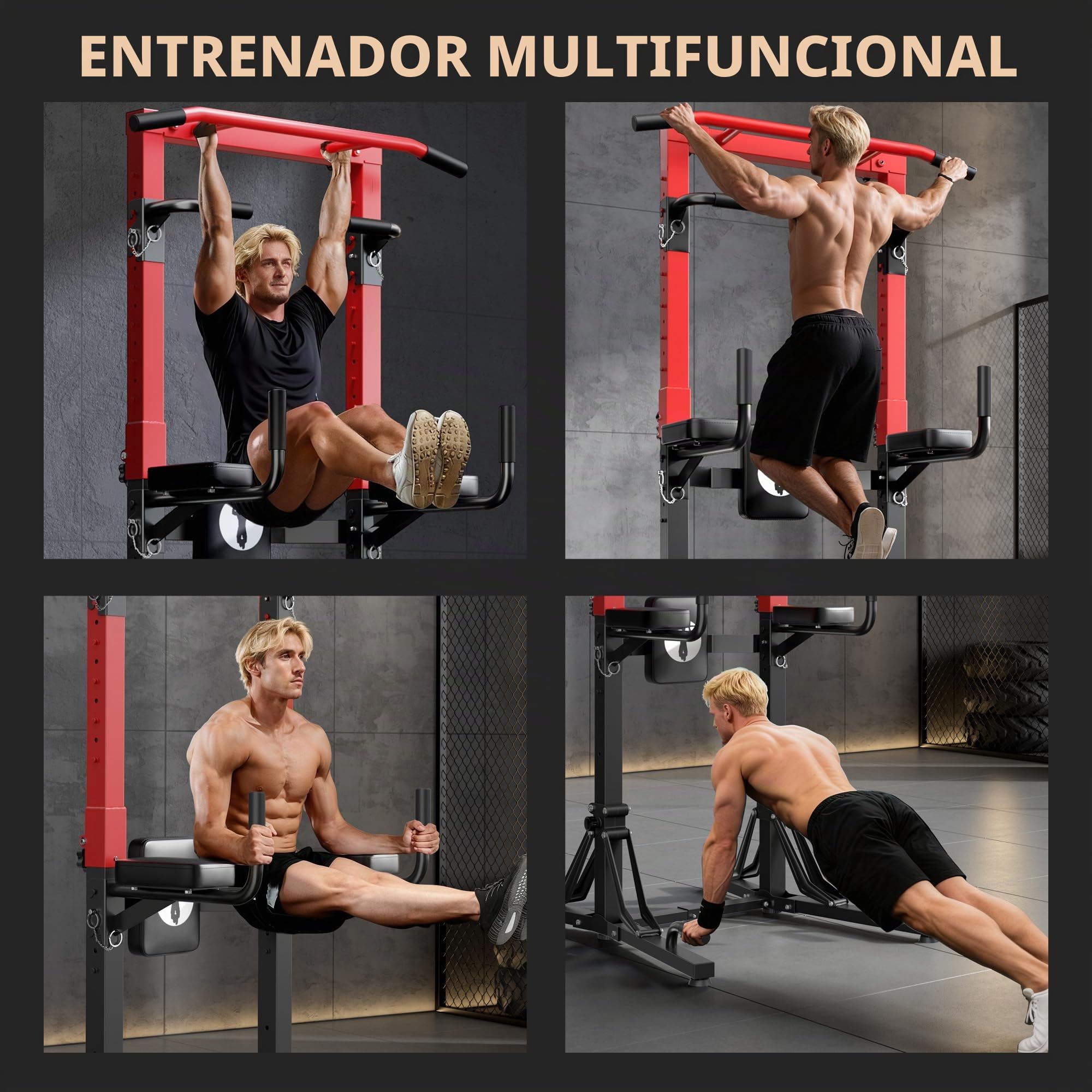 SogesPower Power Tower - Estación de potencia multifunción plegable con barra de dominadas ajustable y silla romana ajustable, ideal para calistenia y vivienda