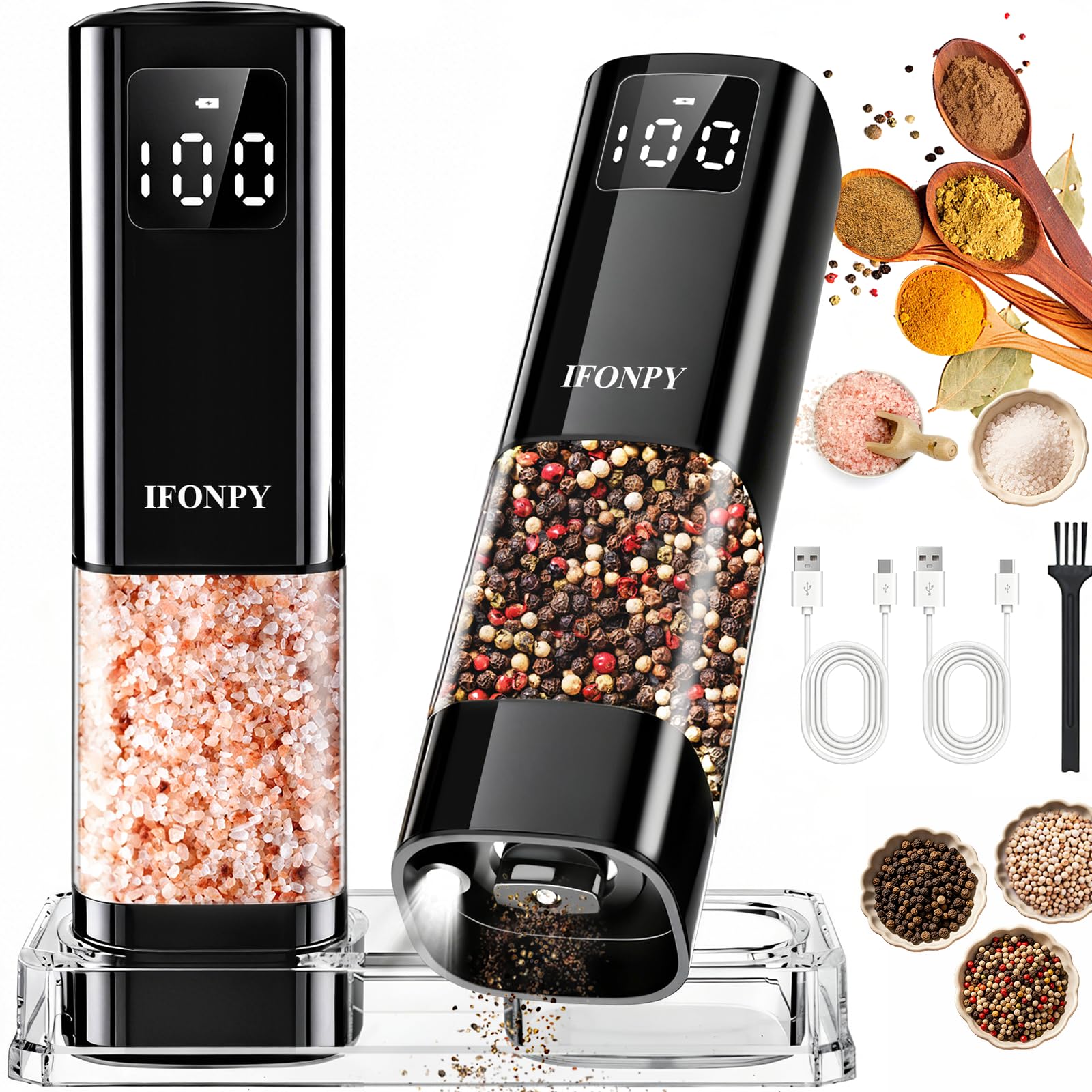 IFONPY Upgraded Electric Salt and Pepper Grinder Set