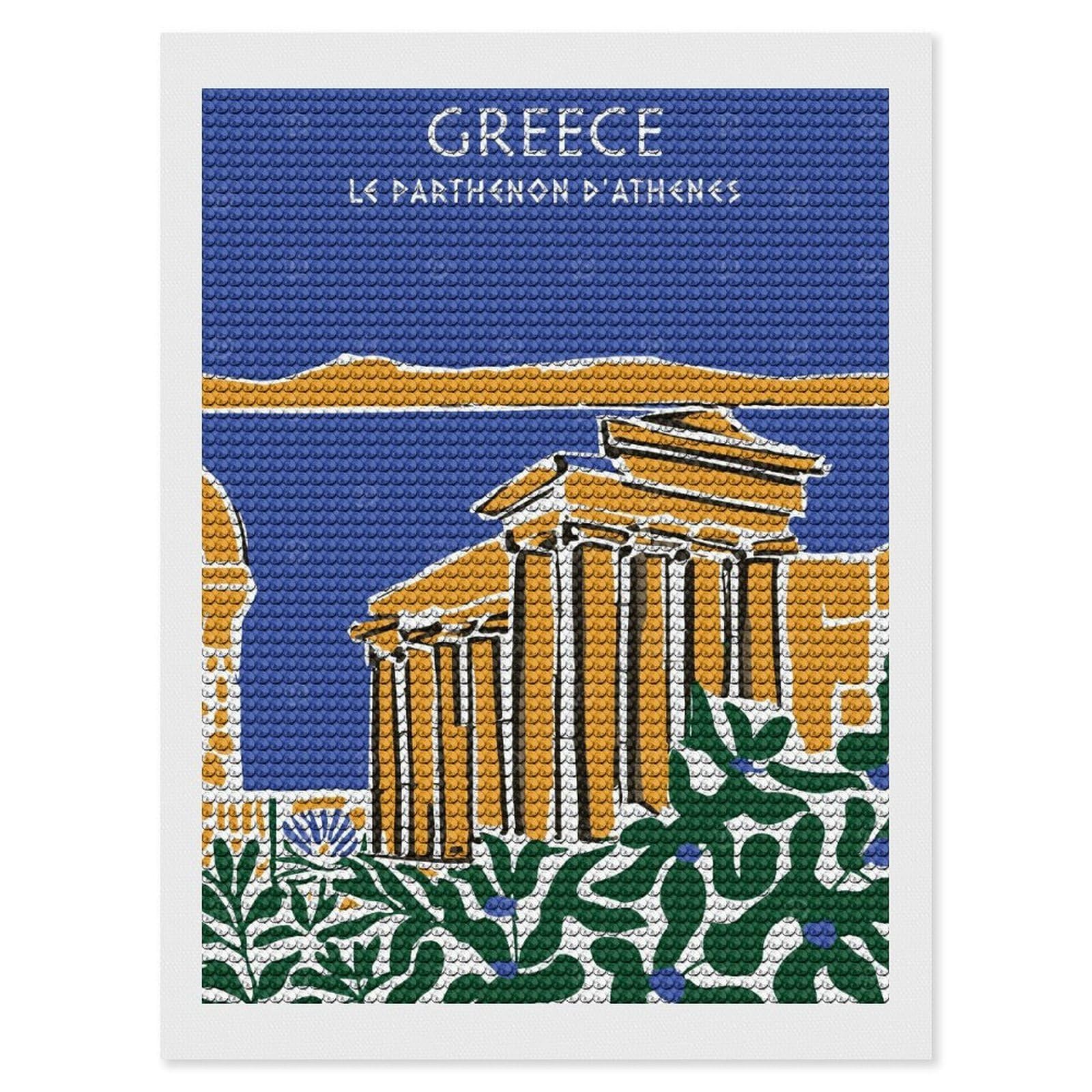 Junmoney Greece Le Parthenon Diamond Art Canvas 12"x16", Easy Handmade Project, Complete Accessories, Bedroom Decor, Birthday Gift