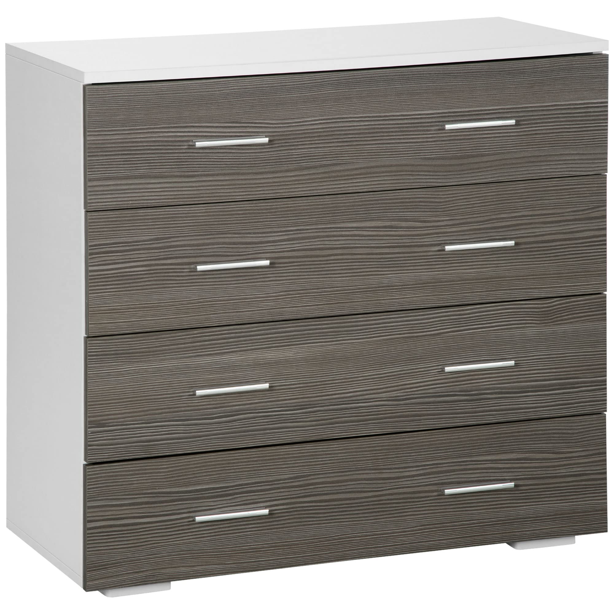 HOMCOM Cómoda 4 Cajones, Cómoda Dormitorio, Cajonera para Salón, Oficina, Pasillo, Estilo Moderno, 76x35x72 cm, Gris Veteado y Blanco