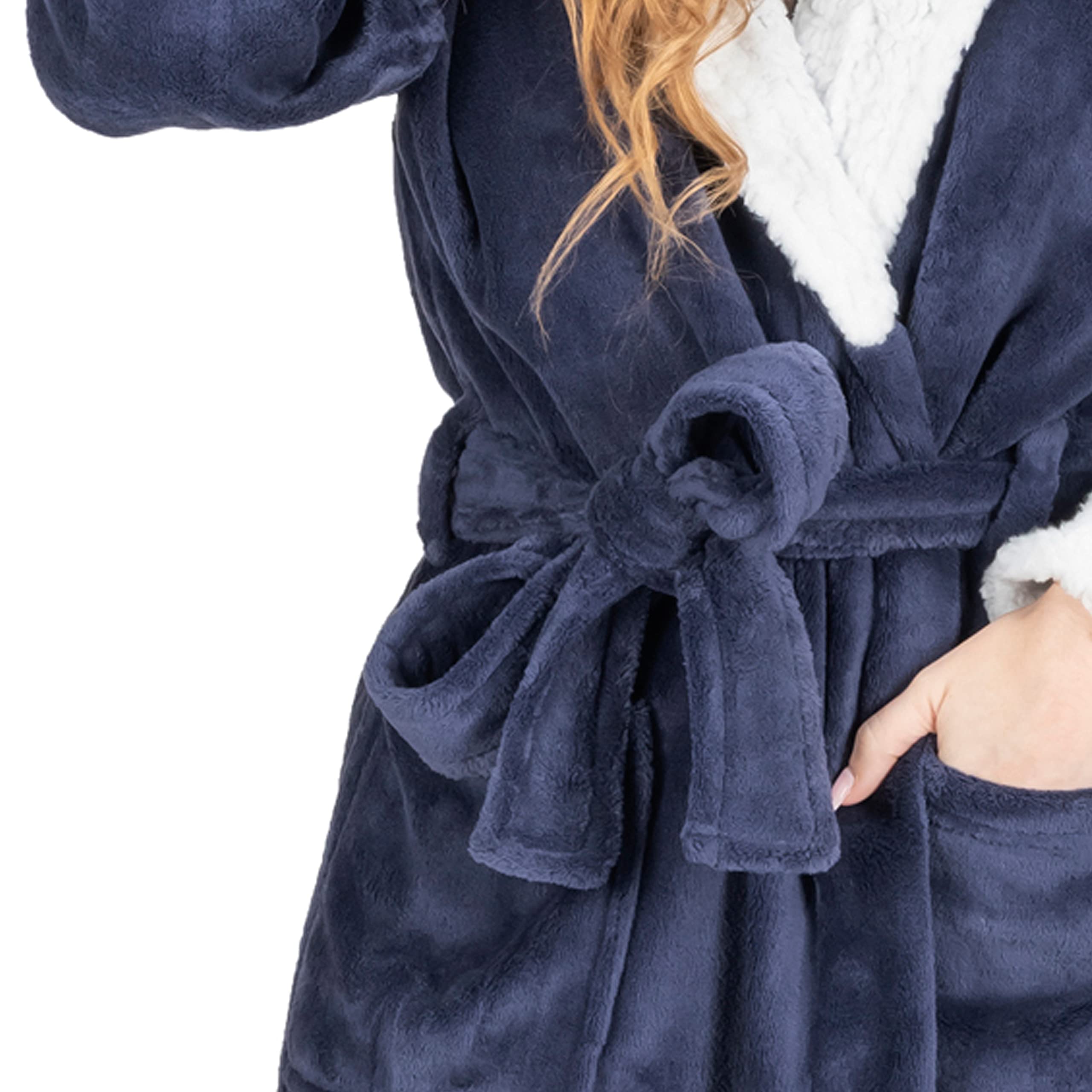 MONHOUSE Womens Dressing Gown - Premium Super Soft & Cosy Long Bathrobe - Ladies Thick Flannel Luxury Housecoat - Warm Fluffy Shearling Spa Robe for Her - Sherpa Bathrobe - Purple Sherpa UK 12-14