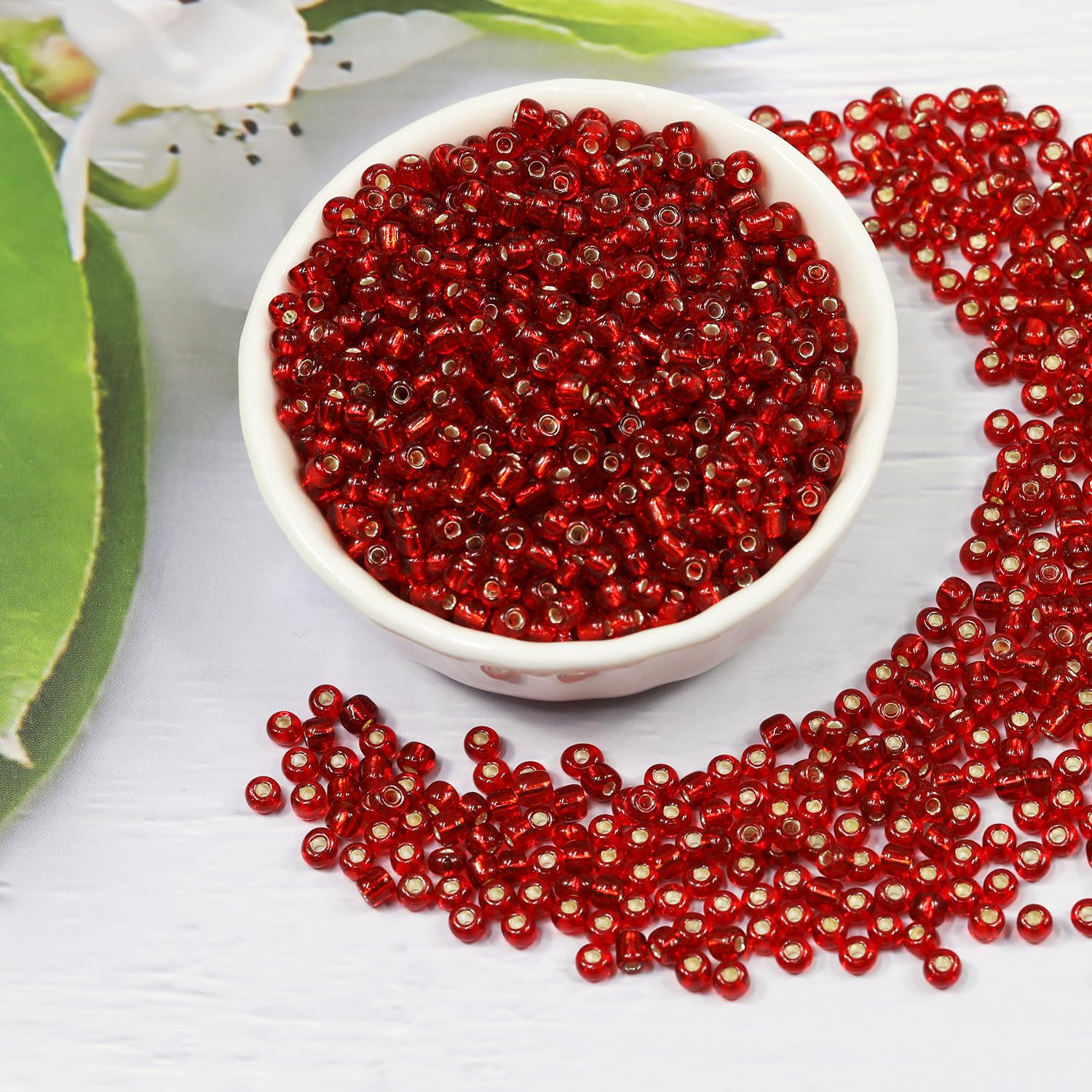Tibaoffy Transparent Red with Silver Lined Beads Size 6/0 Crafts Glass Seed Beads 4mm for Jewelry Making (Total About 100g About 1200pcs) - Image 2