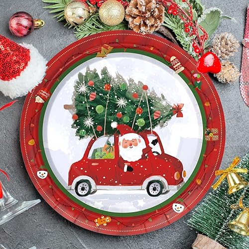 Miniatura 3 de Homlouue 200 platos y servilletas de papel de Navidad, platos y servilletas rojos y blancos de Papá Noel, desechables, platos y servilletas de