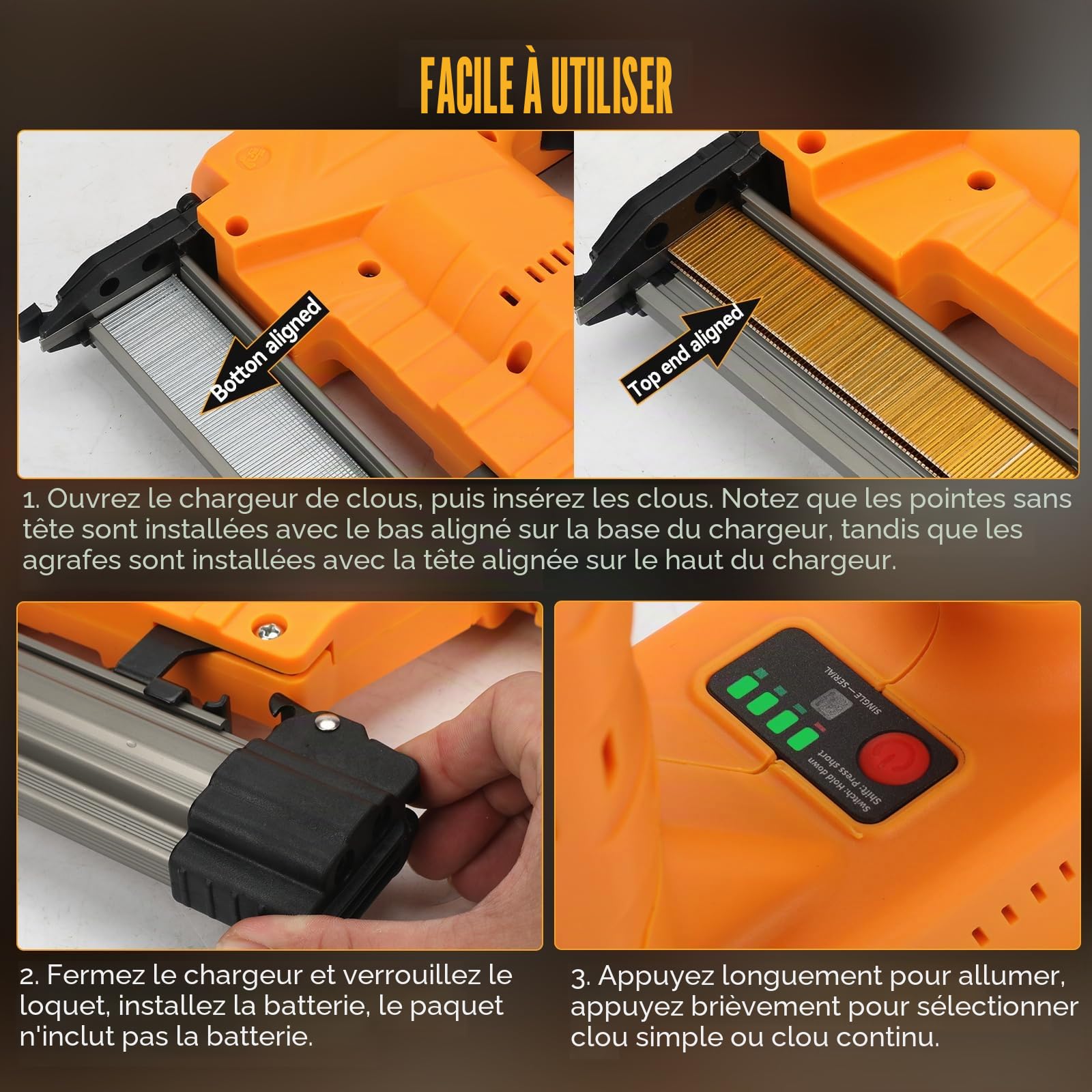 Cloueuse sans fil 18GA Compatible avec Dewalt batterie 18 V (sans batterie), 2 en 1 pistolet agrafeur cloueuse avec 1 000 clous et 1 000 agrafes pour le travail du bois, projet de bricolage