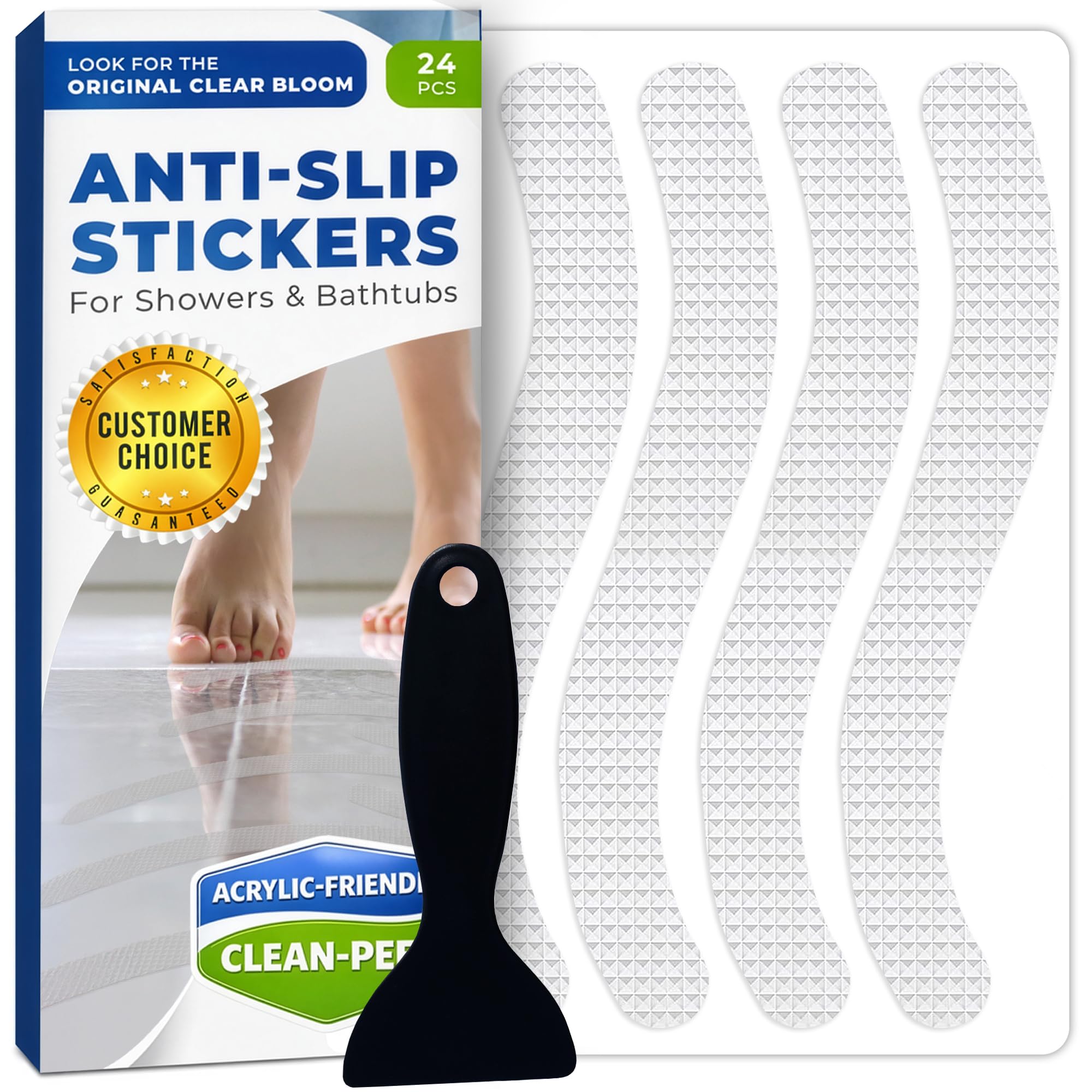 Pegatinas antideslizantes para ducha, 24 unidades, tiras de ducha invisibles antideslizantes para adultos, calcomanías adhesivas de alta calidad para bañera (transparente)