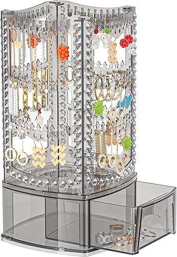 Miniatura 1 de Soporte giratorio de 360 aretes y organizador de joyas estante de joyería de 4 niveles soporte clásico 156 agujeros y 160 ranuras para mujeres y