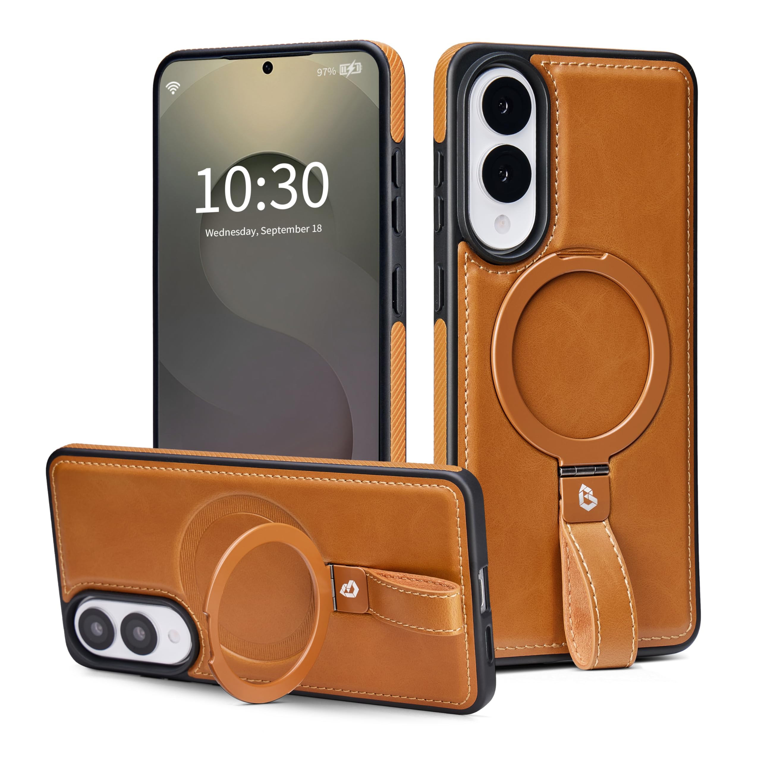 Butaiga for Samsung Galaxy S25 Edge Case Leather with Stand, Brown