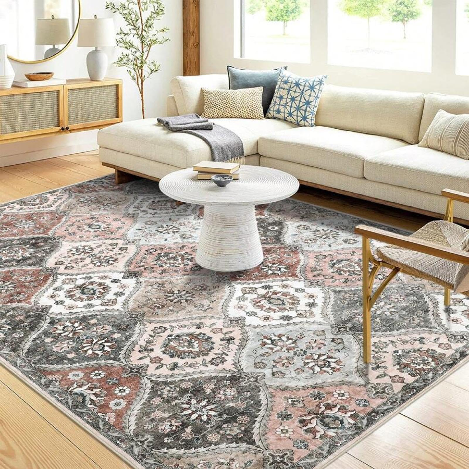 Tapis de salon floral lavable en machine fini les taches dans votre chambre