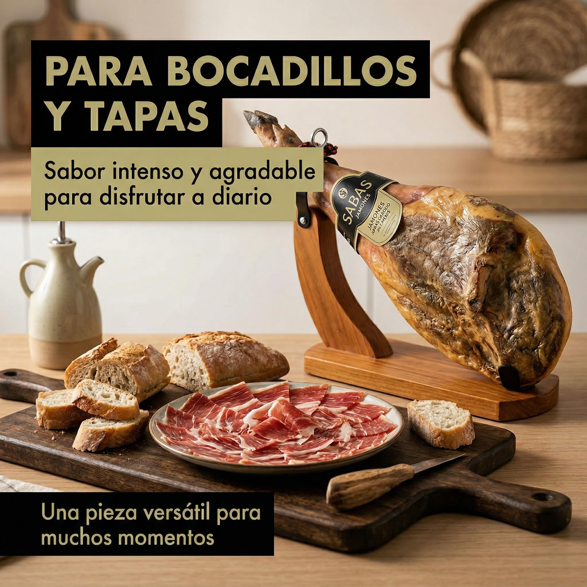 SABE A SABAS Jamon Curado 50% Duroc Gran Reserva Pieza Entera 8 kg Bodegas Curacion Natural Sin Gluten Sin LactosaTradicion Desde 1987 Corte Facil Bocadillos Tapas Aperitivos Regalo Gourmet Navidad