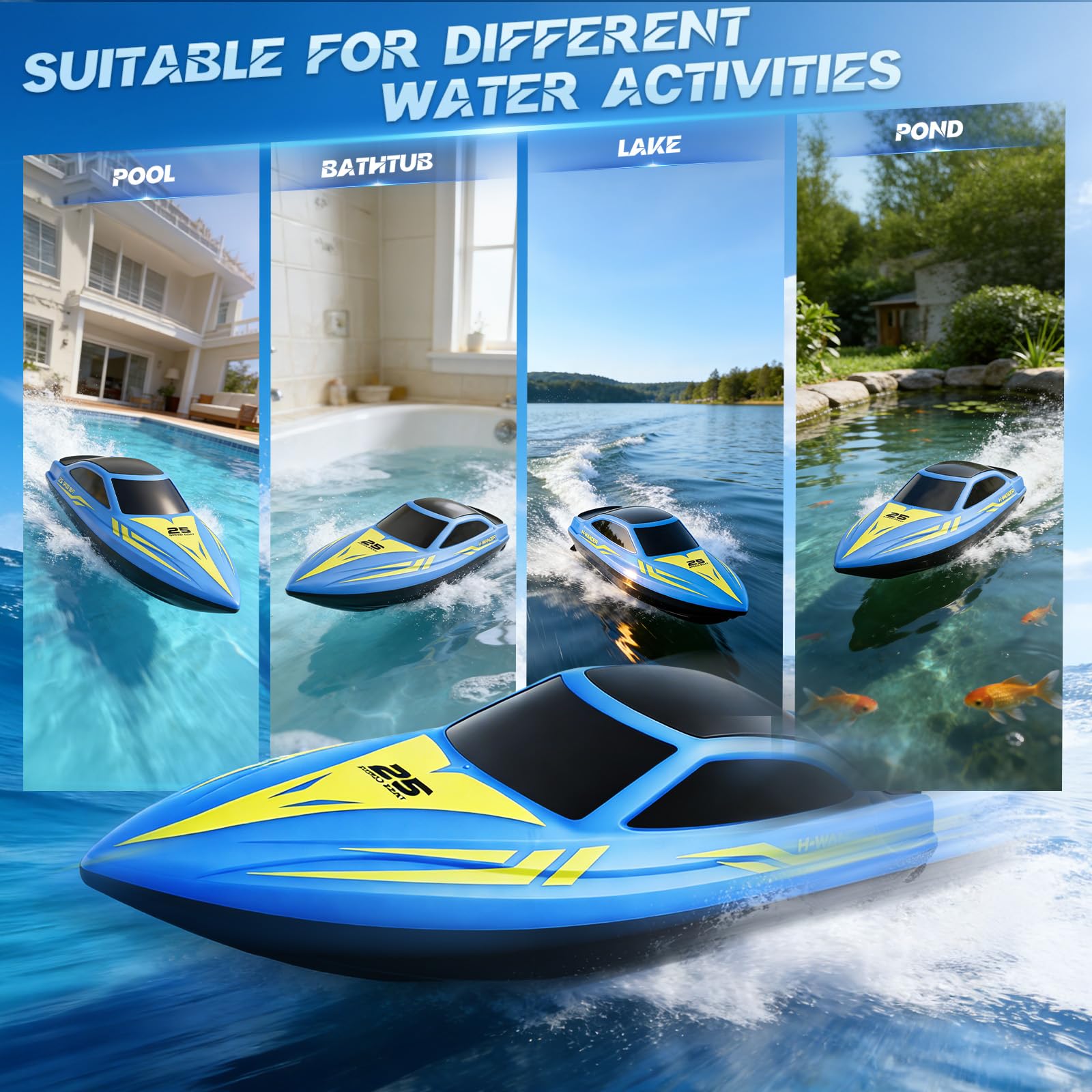 Paquete de 2 botes teledirigidos con luz LED y 2 baterías, 24 km/h, barcos de carreras de 2,4 GHz para piscinas y lagos, juguetes de agua de verano, regalo para niños de 8 a 12 años para piscinas y