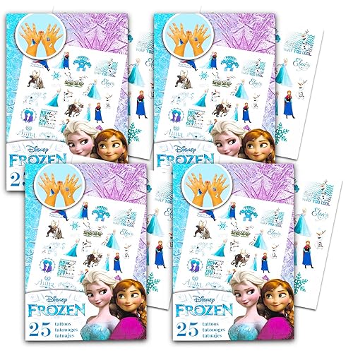 Disney Frozen Tattoos Party Favors Bundle ~ 100 tatuajes temporales congelados en 4 hojas (bolsas de fiesta congeladas para niños)