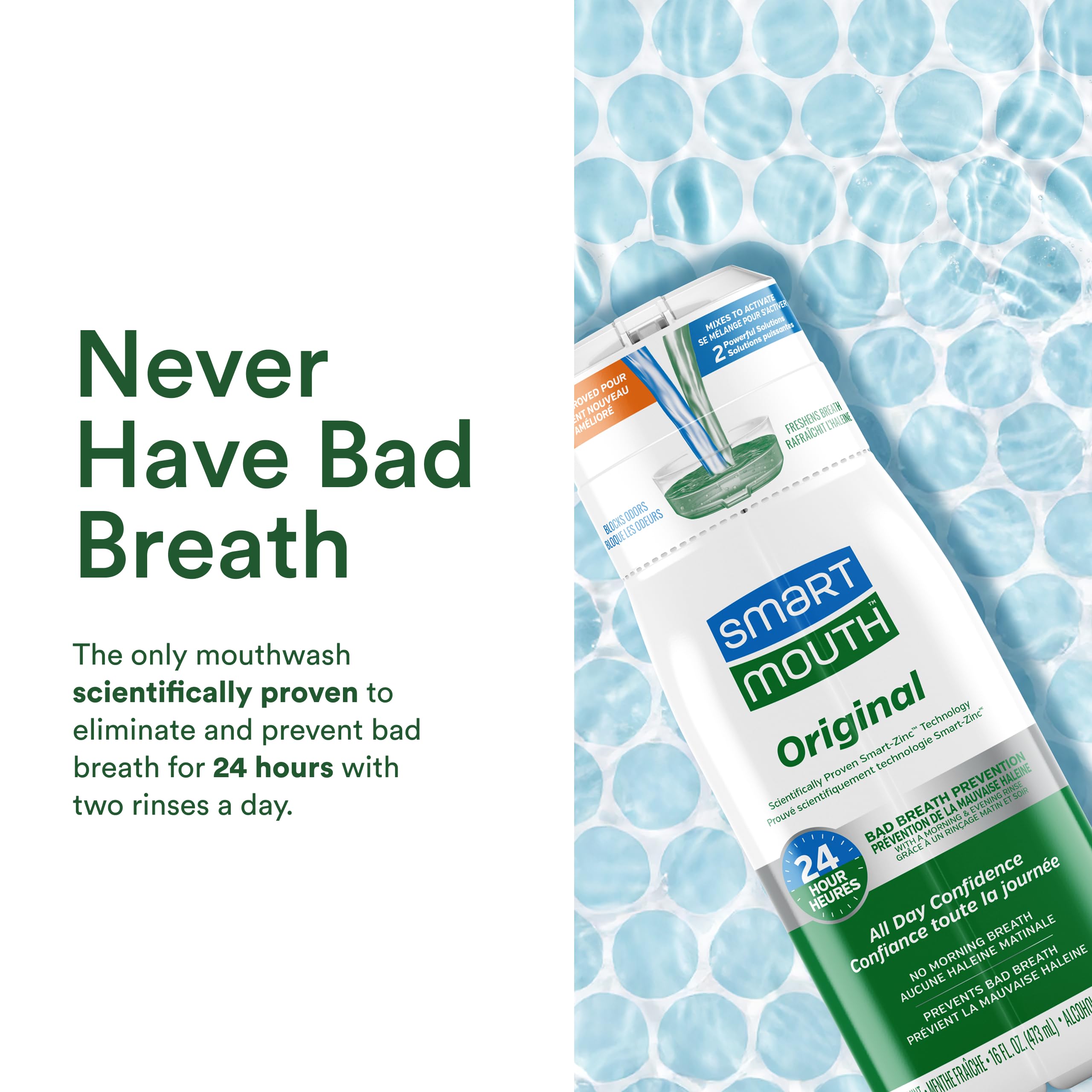 SmartMouth Original Zinc Activated Mouthwash - Instant Fresh Breath Mouthwash - Eliminates Bad Odors and Bad Breath - Alcohol-Free Sugar-Free Gluten-Free - Fresh Mint - 16 fl oz 2 Pack product thumbnail 5