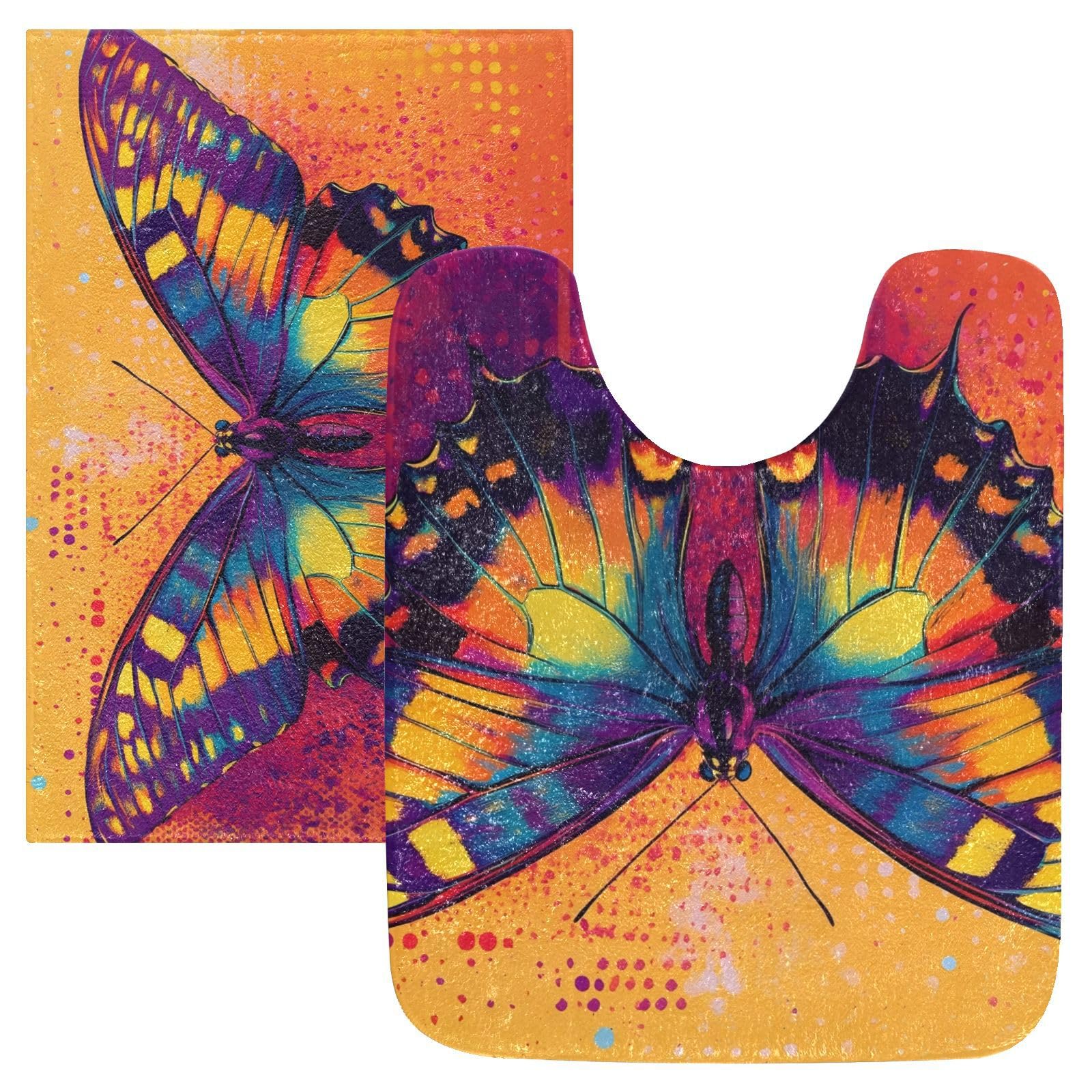 Msyxl Colorful Butterfly Bathroom Rugs Set 2 Piece - Ultra Soft Bath Mat Non Slip Toilet Mat Absorbent Plush Shaggy Bath Rugs for Tub, Shower, Bath