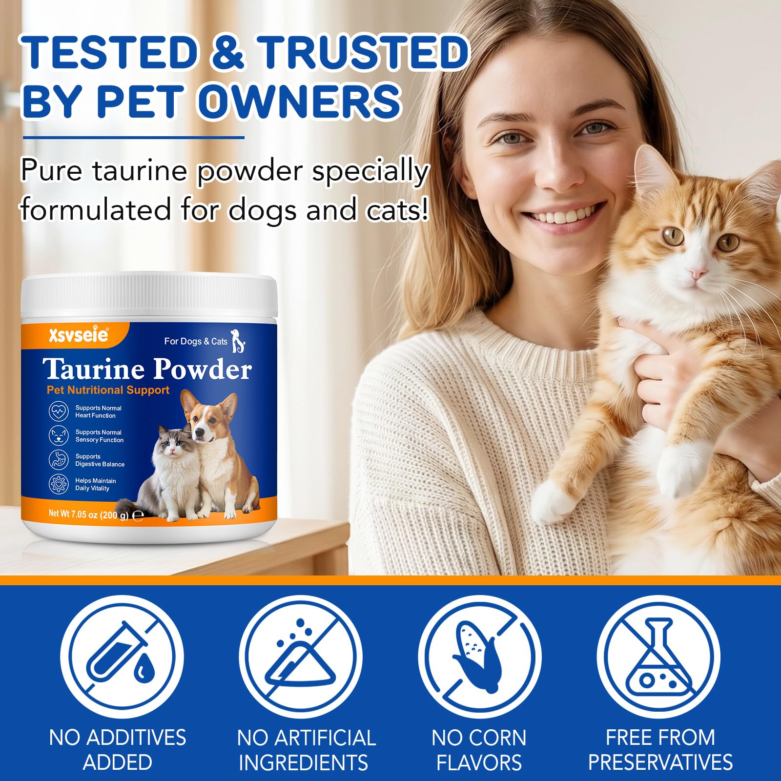 Taurina para Gatos, 200g Pura Garra Pure Taurina Gatos, Mantener la Retina, el Sistema inmunológico y el metabolismo, Mantener la función cardíaca y el Sistema Cardiovascular