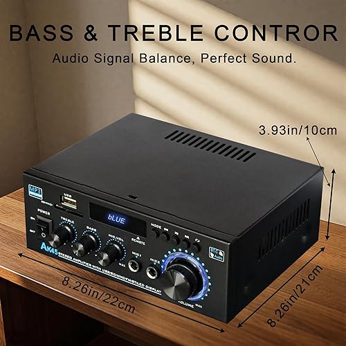 Miniatura 6 de AK45 Receptor estéreo Bluetooth y amplificador para audio doméstico, amplificador de alta fidelidad de 2 canales de 300 W x 2 canales con radio FM,