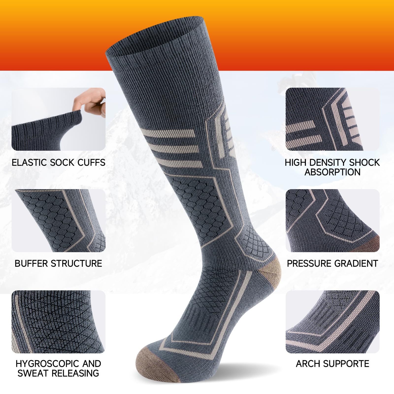 TANSTC Calzini da Sci in Lana Merino Termici Uomo Donna Calze Antifreddo Spessi Invernali Lunghe 43-46 39-42 47-50 35-38 Calze Sportive Caldi Traspiranti Asciugatura Rapida Antiodore 2 Paia