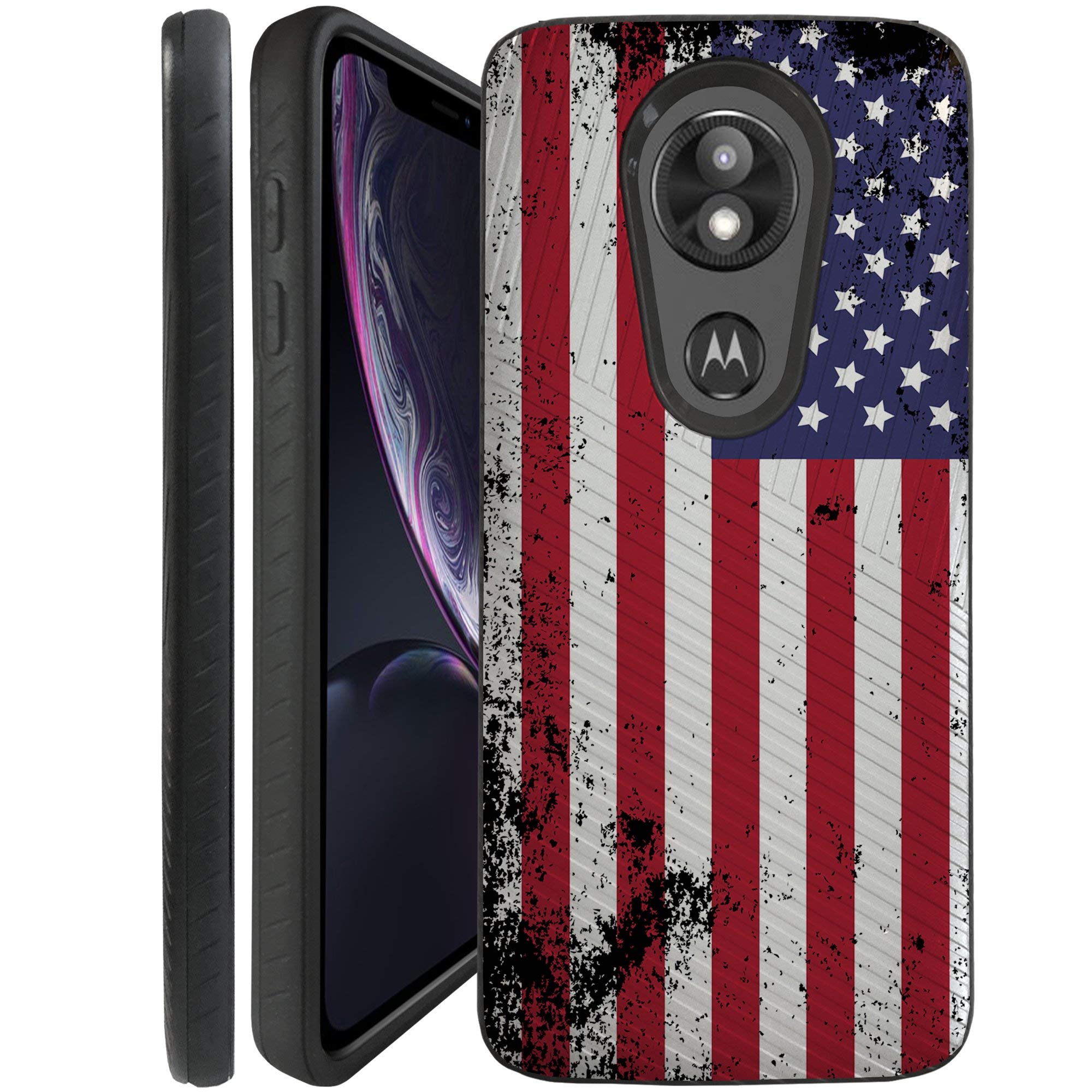 CasesOnDeck Case for Motorola Moto E5 Plus/Moto E5 Supra - Slim Fitted Hybrid Fusion Embossed Dual Layer Cover (American Flag)