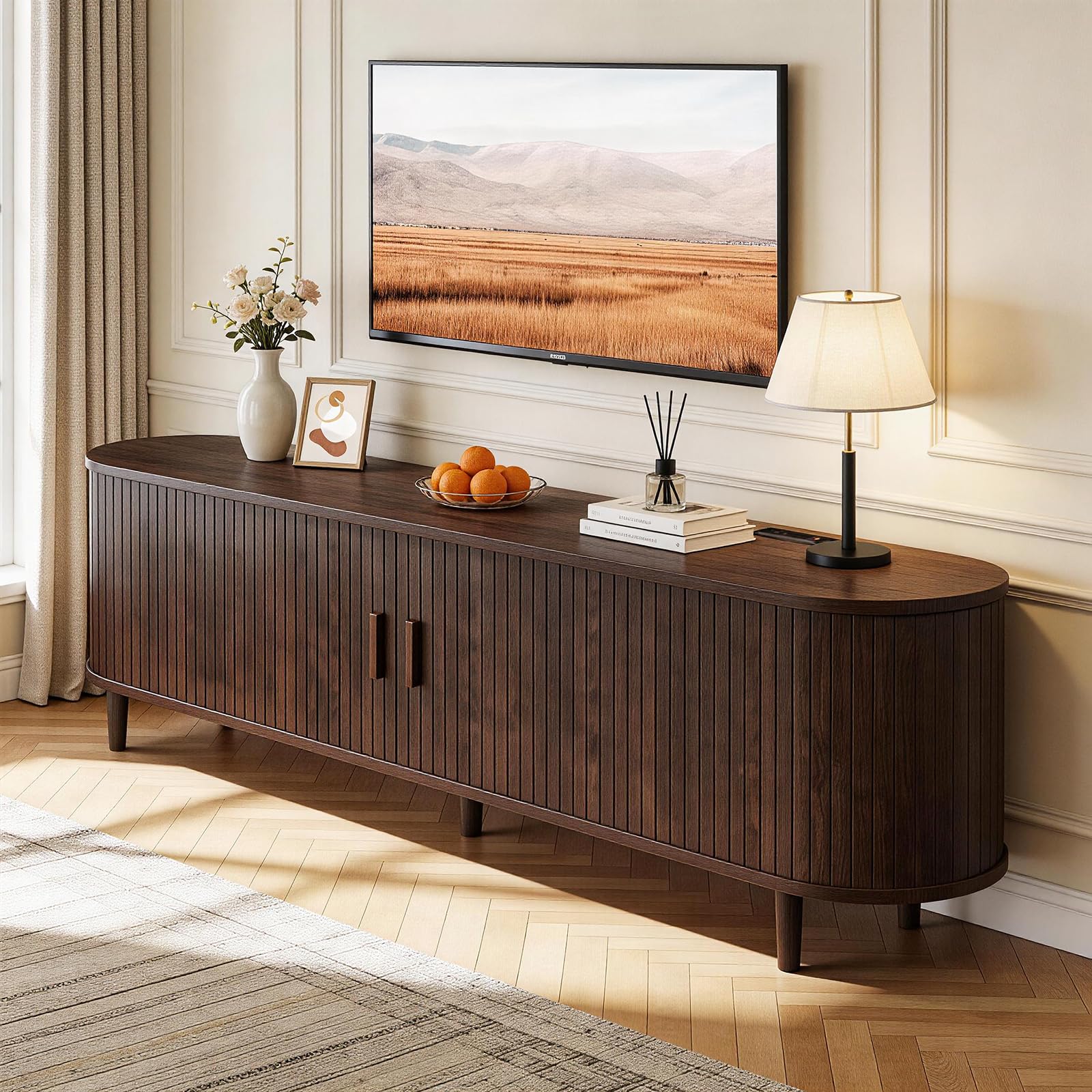 Mid-Century Modern TV Stand with Fluted Doors