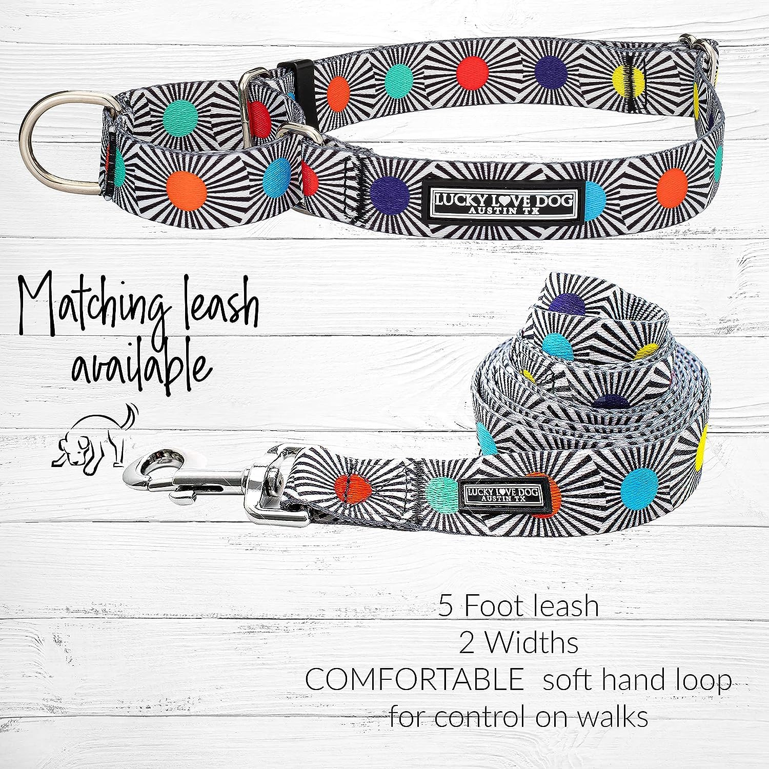 Lucky Love Dog, Adjustable Fun Style Martingale Collar for Dogs, Comfy & Bright Color, Premium No Slip Dog Collar - (Medium, SOCO Mart - Combo)