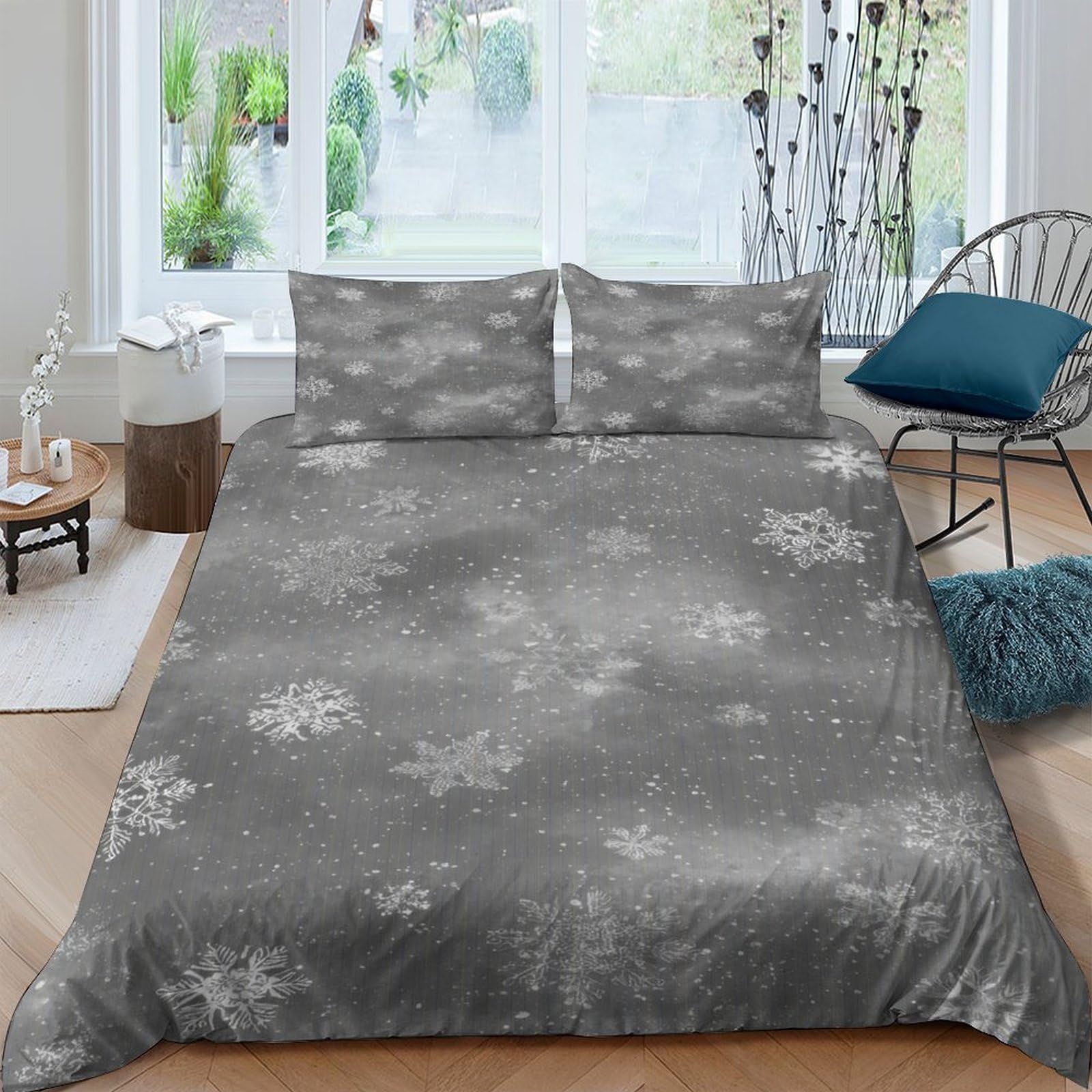 Ctjqhvkz Style-8 3D Printed Grey Snowflake Fitted Sheet Microfiber Soft Bed Cover For Bedroom Guest Room Mattress Decor Single（135X200cm）