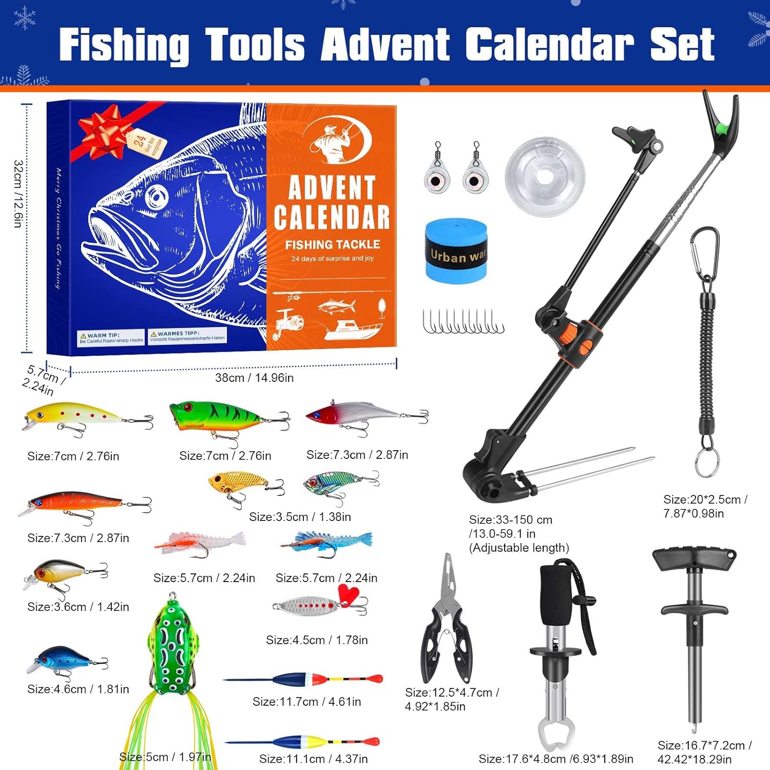 Fishing Advent Calendar 2025 for Men, 24-Day Fishing Tackle Advent Calendar with Fishing Rod Holder, Fish Lip Gripper, Hook Tier, Christmas Count-Down Calendar for Father, Husband, or Boyfriend - Image 2