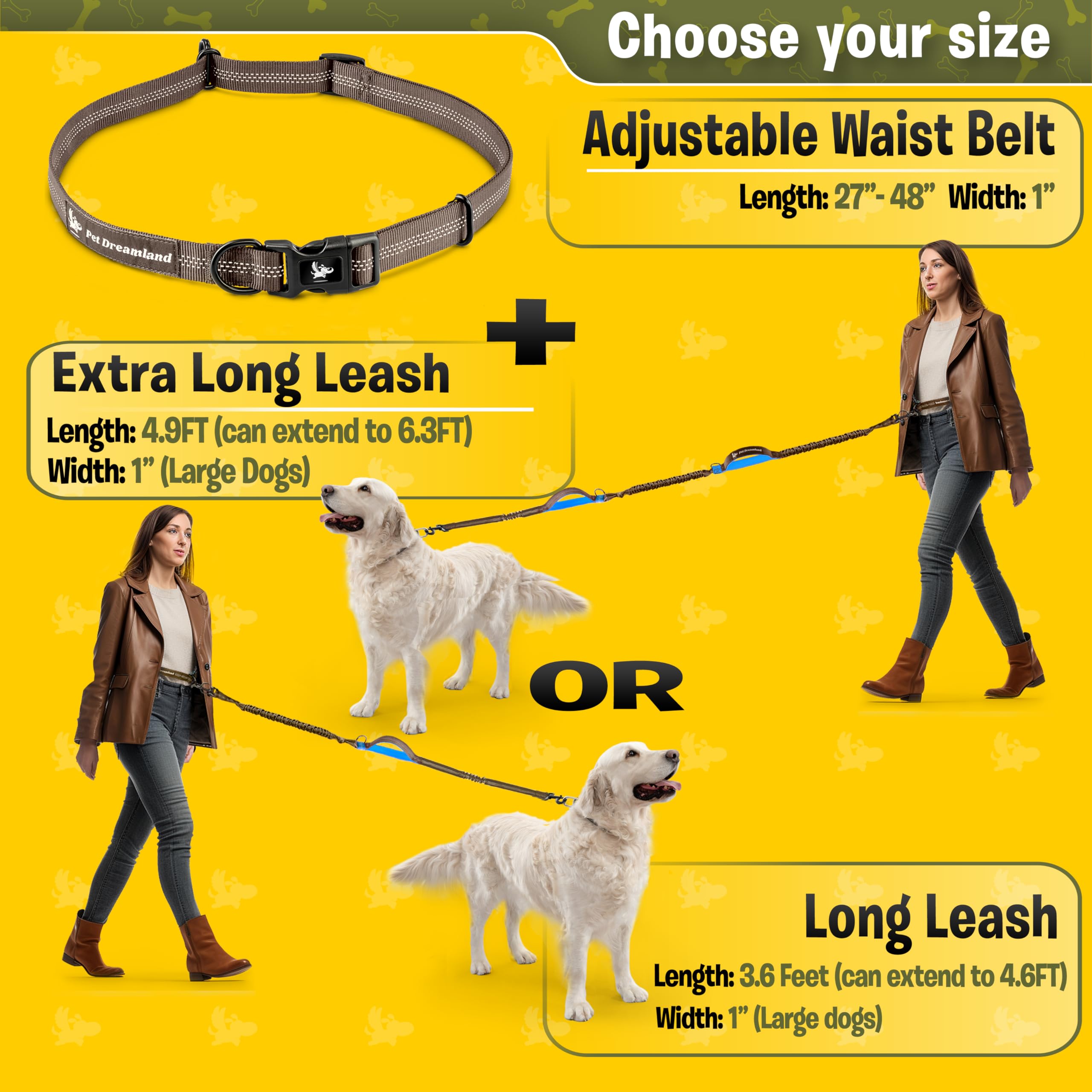 Pet Dreamland Exquisita correa manos libres para perros grandes. Máxima comodidad y libertad para caminar, correr, senderismo. Cinturón de cintura versátil y de alta calidad. A tu perro le encantará